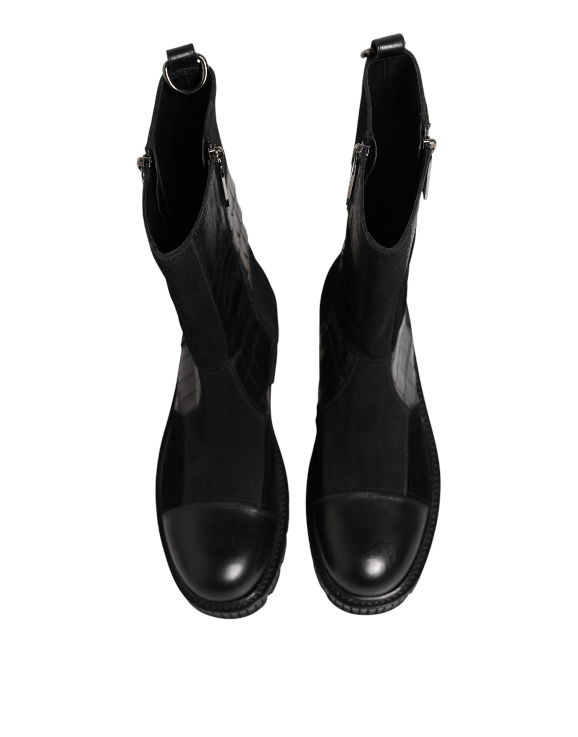 Dolce & Gabbana Black Patchwork Leather Mid Calf Boot Shoes Dolce & Gabbana