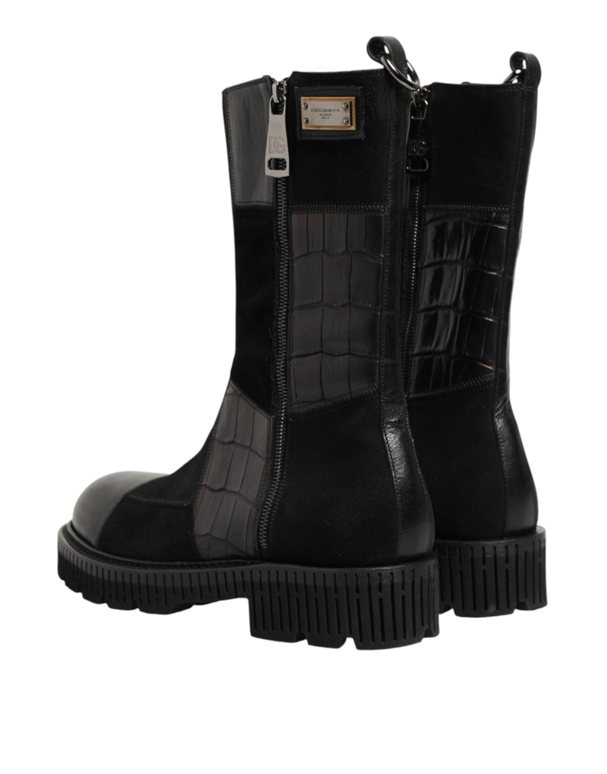 Dolce & Gabbana Black Patchwork Leather Mid Calf Boot Shoes Dolce & Gabbana