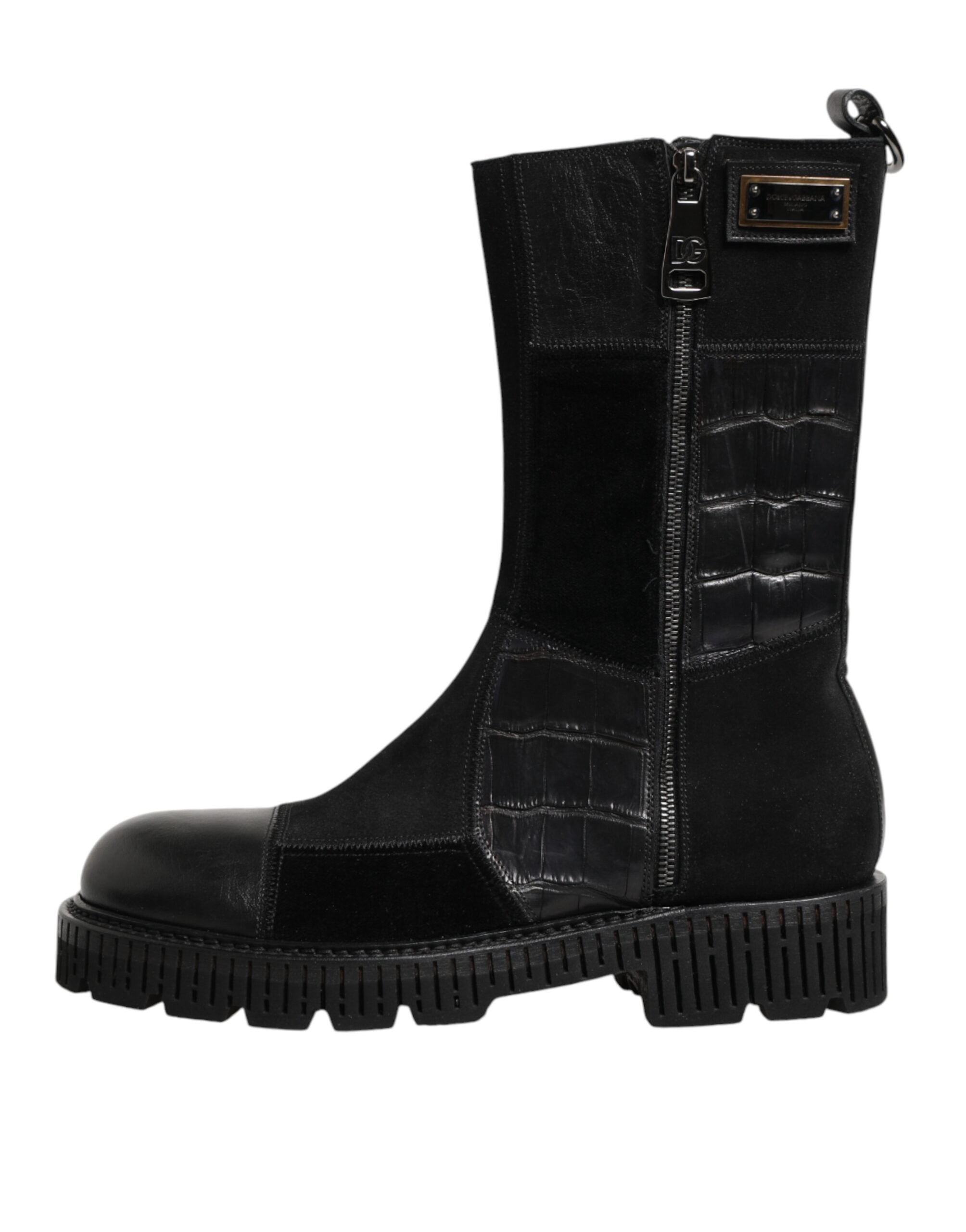 Dolce & Gabbana Black Patchwork Leather Mid Calf Boot Shoes Dolce & Gabbana