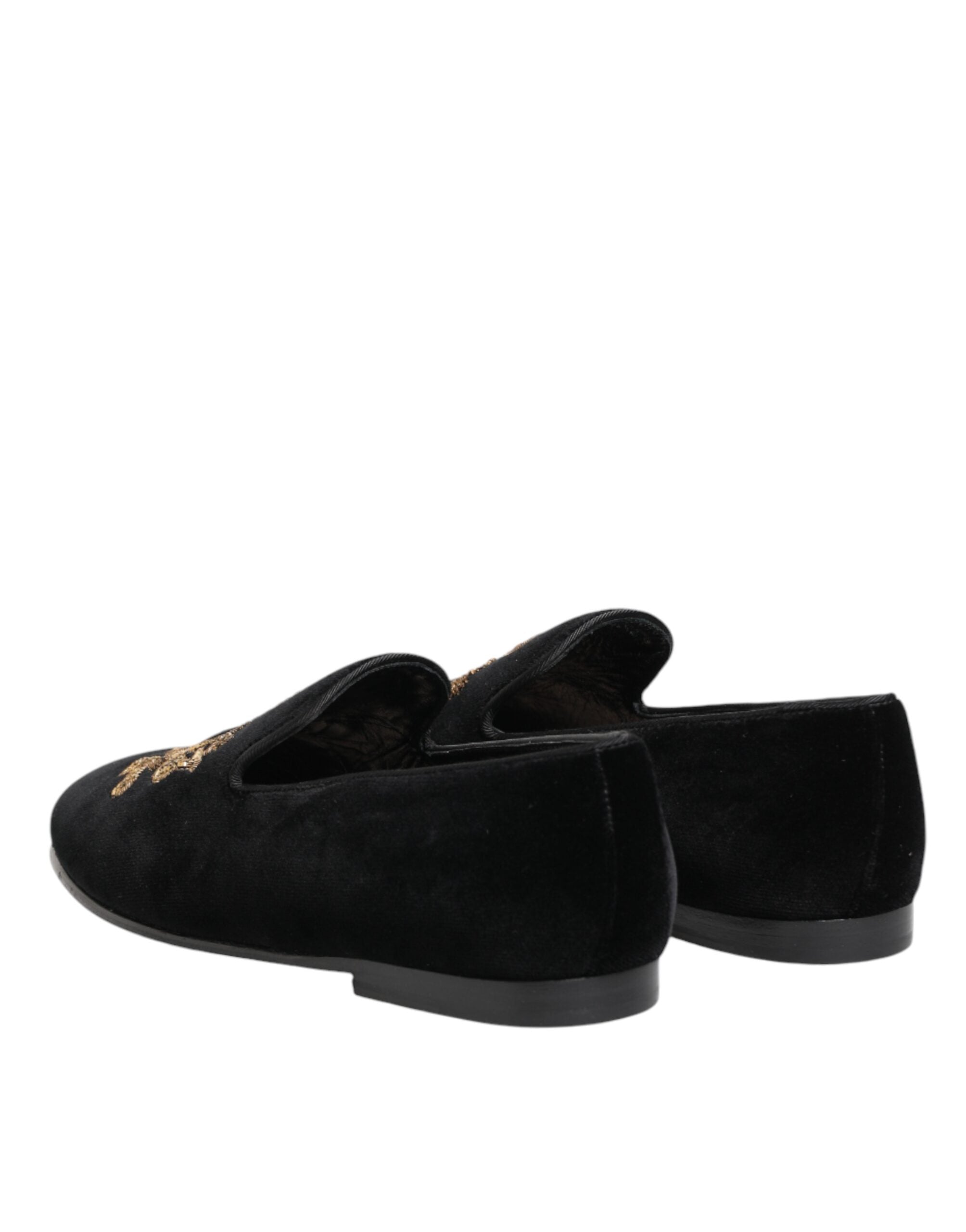 Dolce & Gabbana Black Velvet Gold Crown Mens Loafers Shoes Dolce & Gabbana