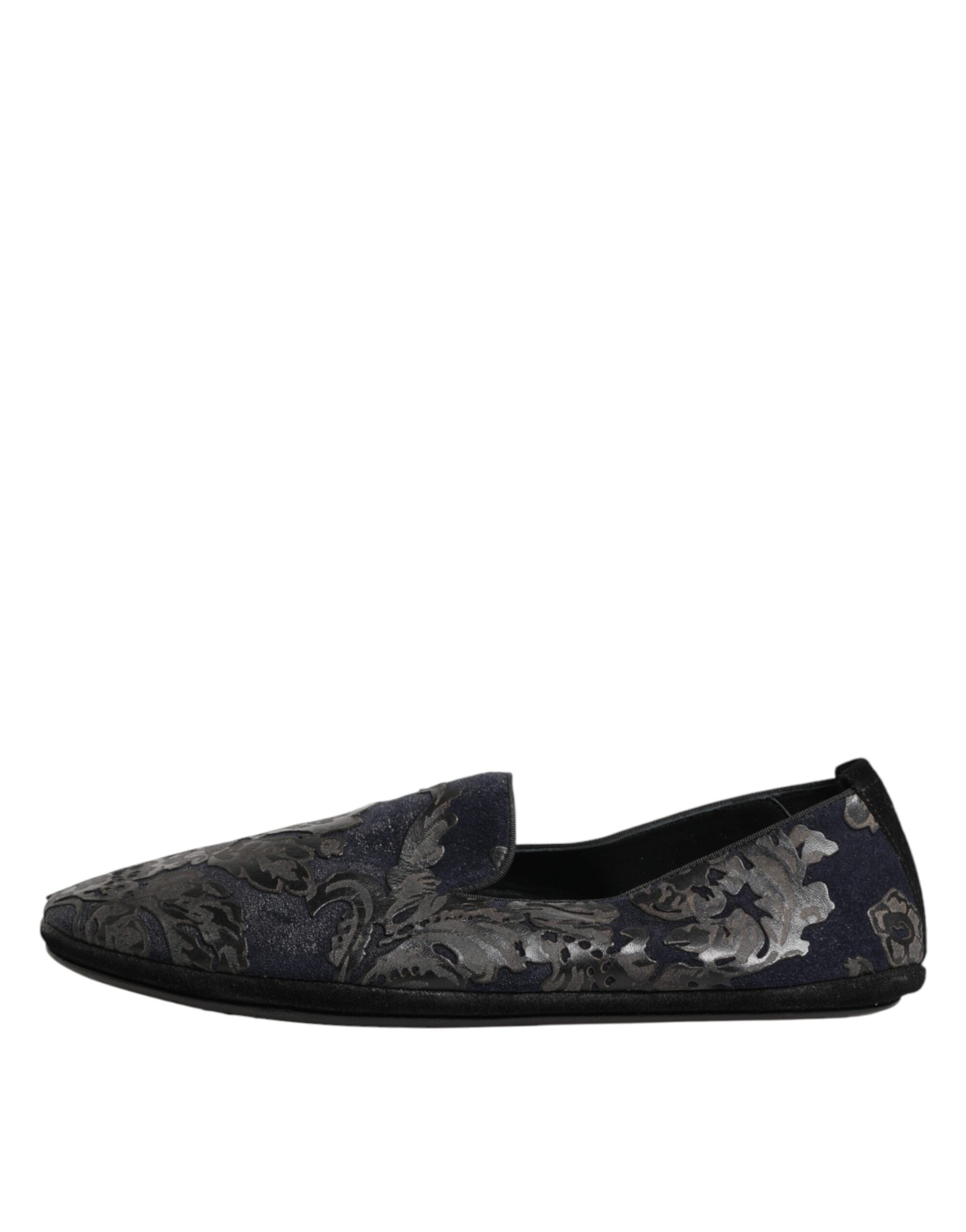 Dolce & Gabbana Black Jacquard Leather Slip On Loafers Shoes Dolce & Gabbana