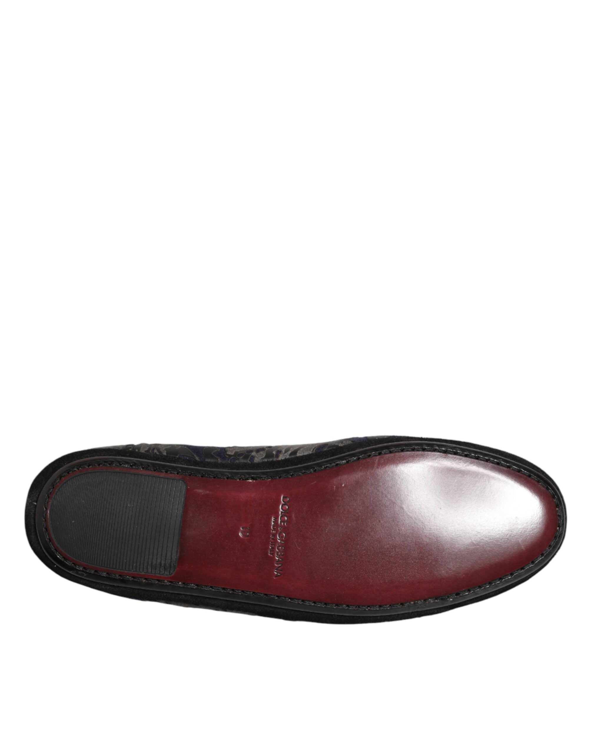 Dolce & Gabbana Black Jacquard Leather Slip On Loafers Shoes Dolce & Gabbana