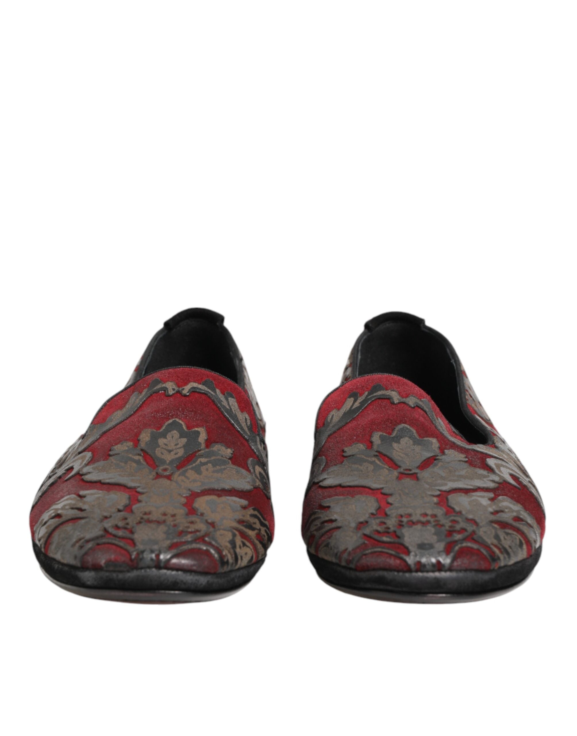 Dolce & Gabbana Bordeaux Jacquard Leather Slip On Loafer Shoes Dolce & Gabbana