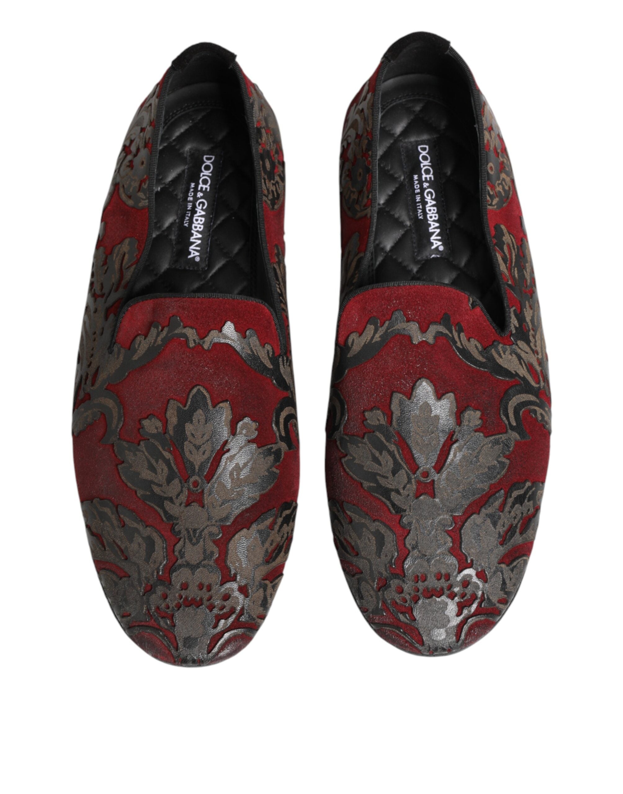 Dolce & Gabbana Bordeaux Jacquard Leather Slip On Loafer Shoes Dolce & Gabbana