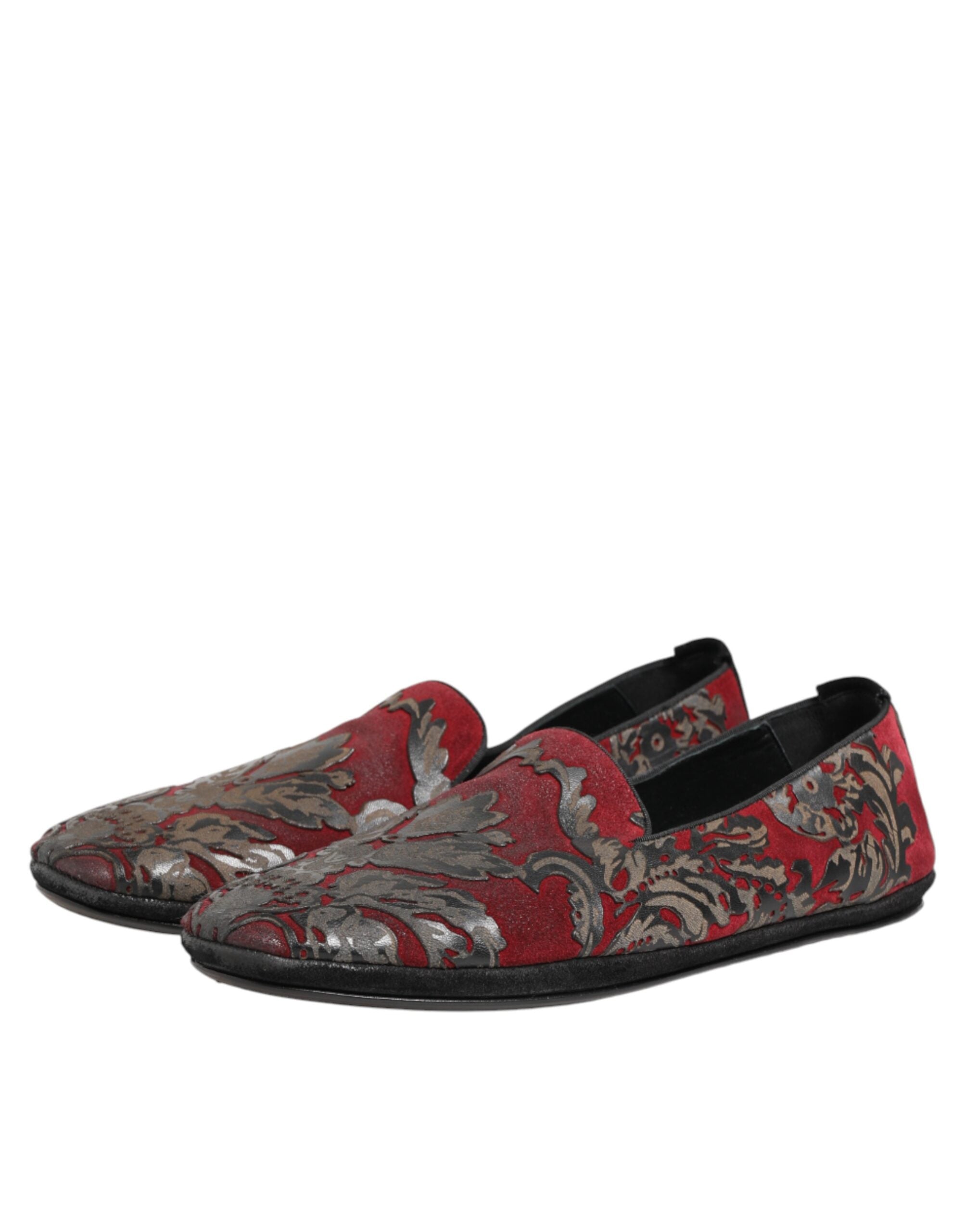 Dolce & Gabbana Bordeaux Jacquard Leather Slip On Loafer Shoes Dolce & Gabbana