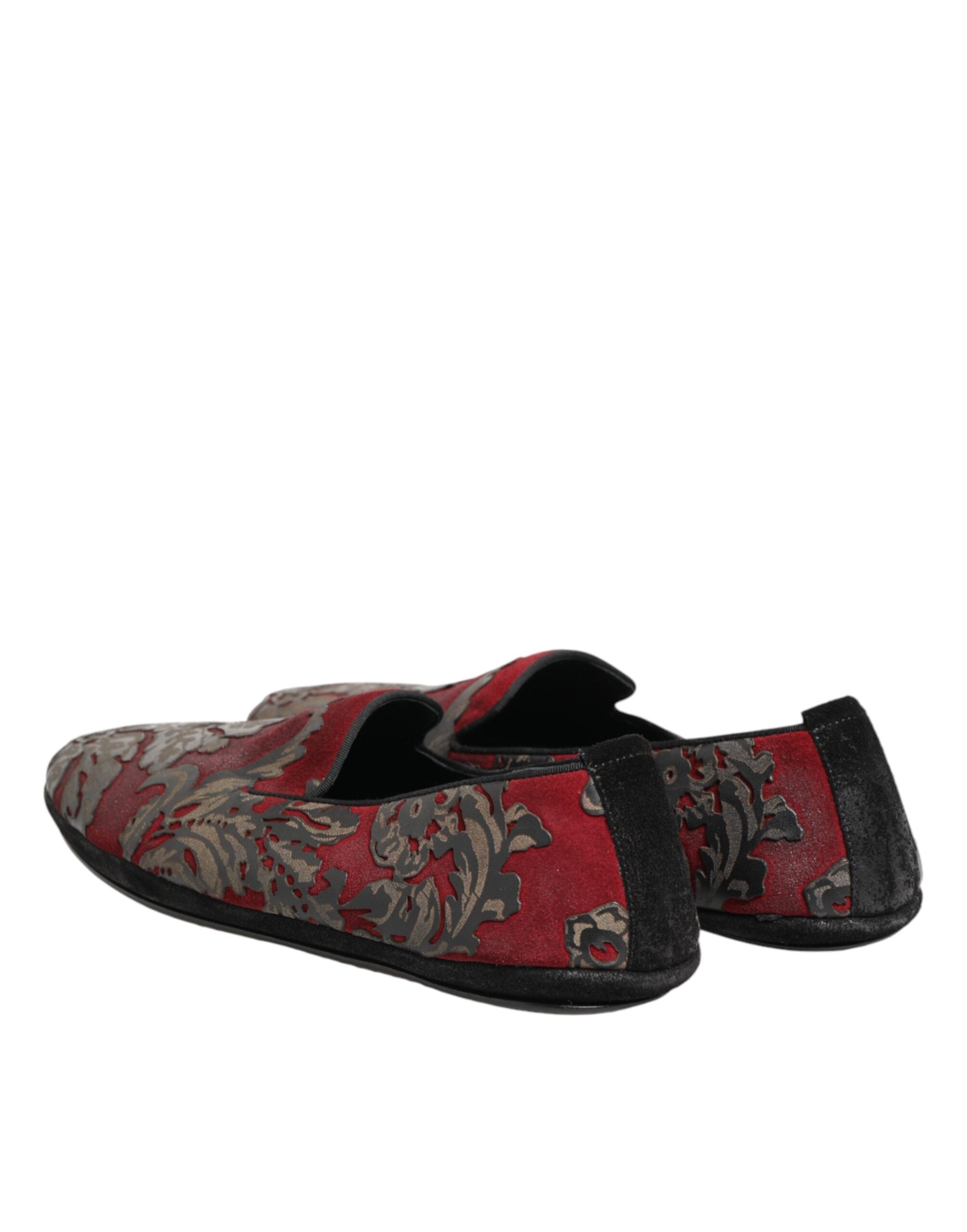 Dolce & Gabbana Bordeaux Jacquard Leather Slip On Loafer Shoes Dolce & Gabbana