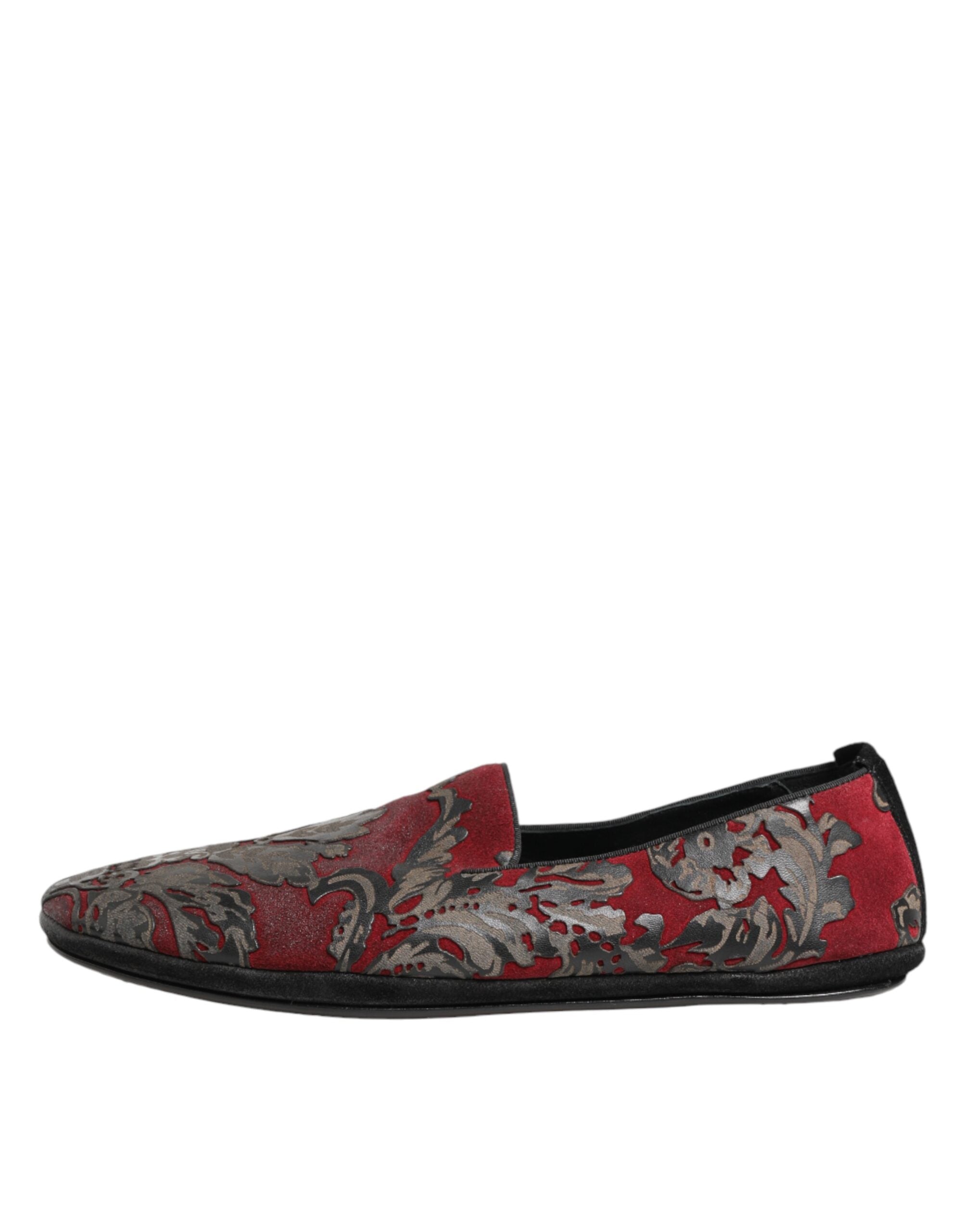 Dolce & Gabbana Bordeaux Jacquard Leather Slip On Loafer Shoes Dolce & Gabbana