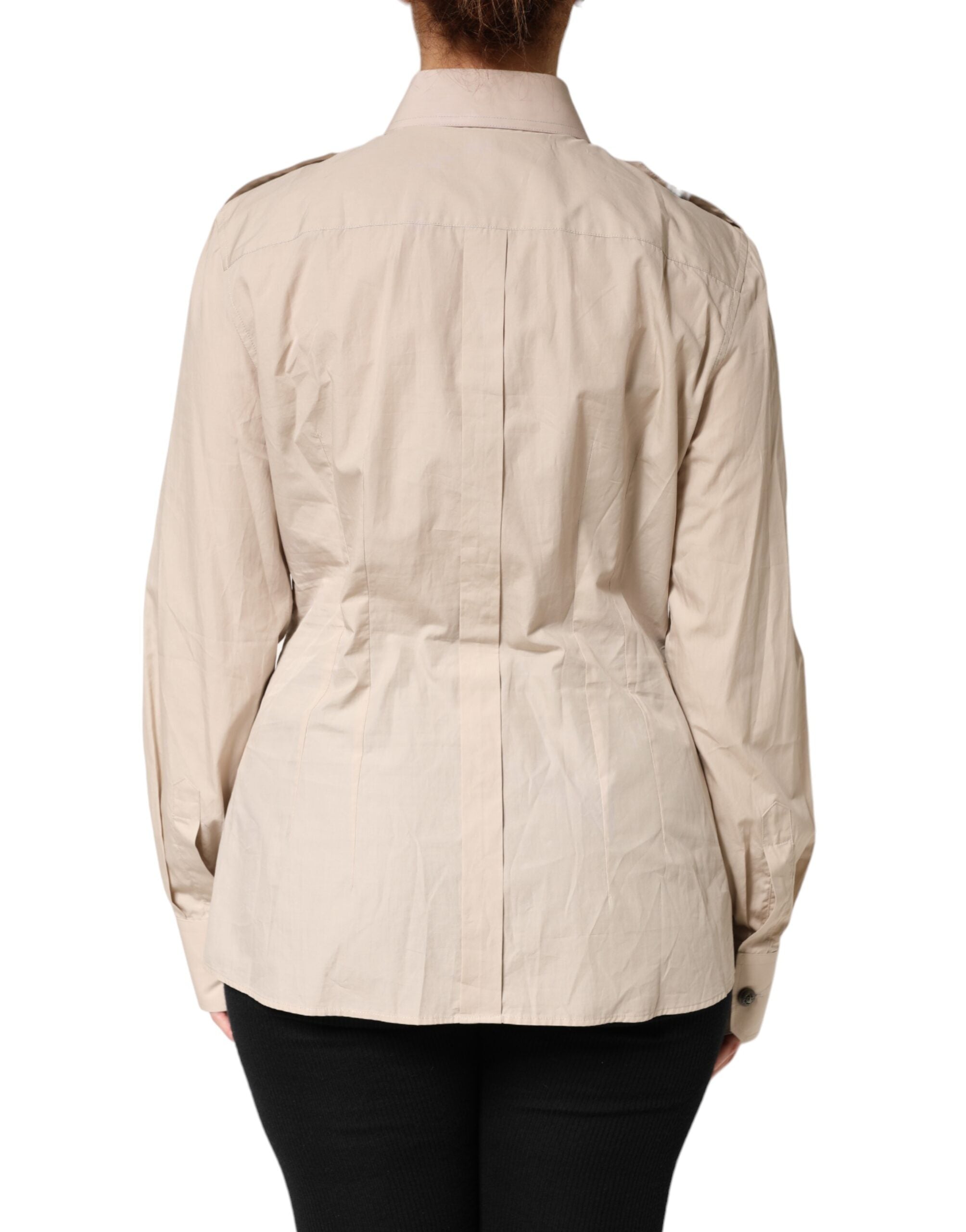 Dolce & Gabbana Beige Collared Long Sleeve Cotton Shirt Top Dolce & Gabbana