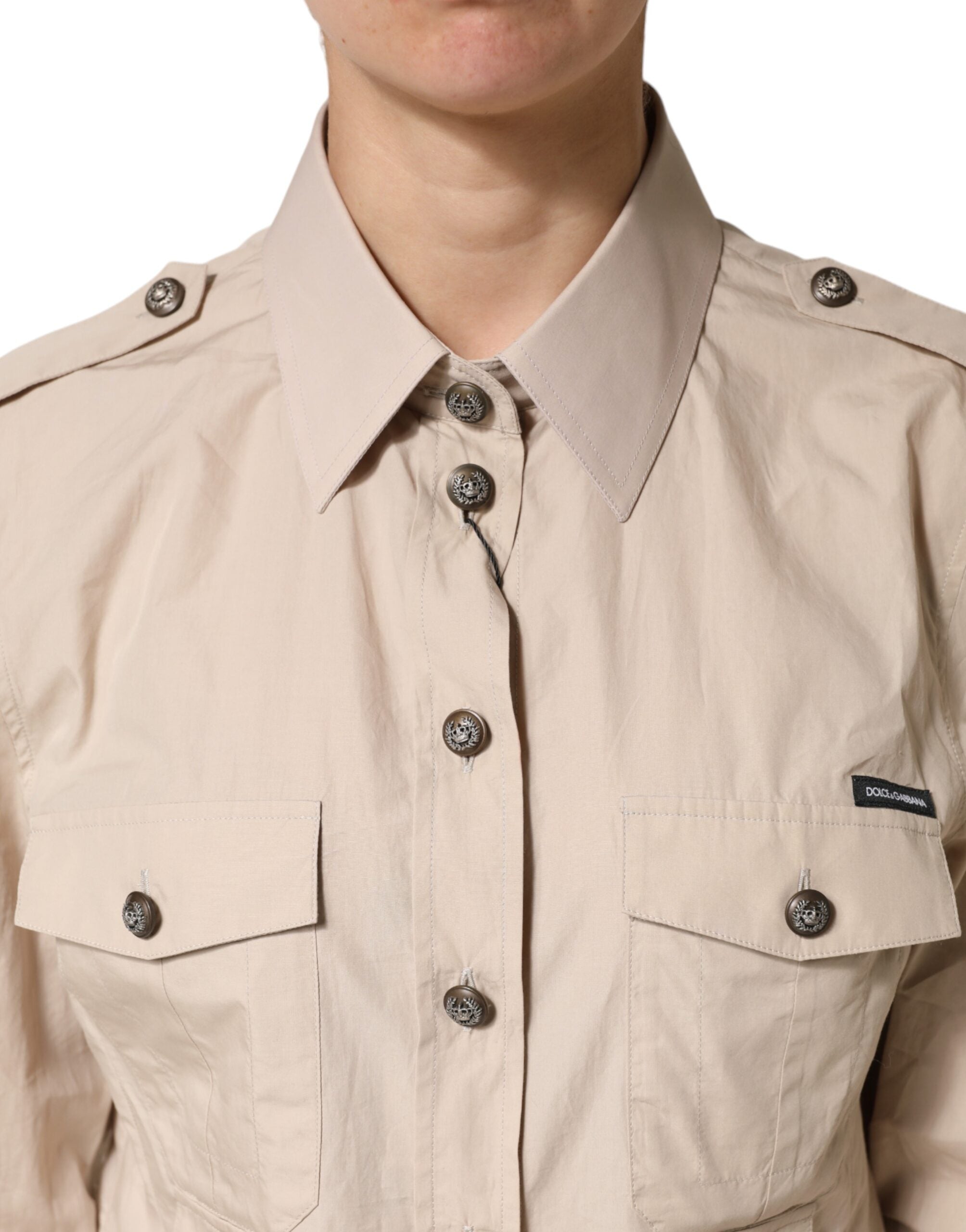 Dolce & Gabbana Beige Collared Long Sleeve Cotton Shirt Top Dolce & Gabbana