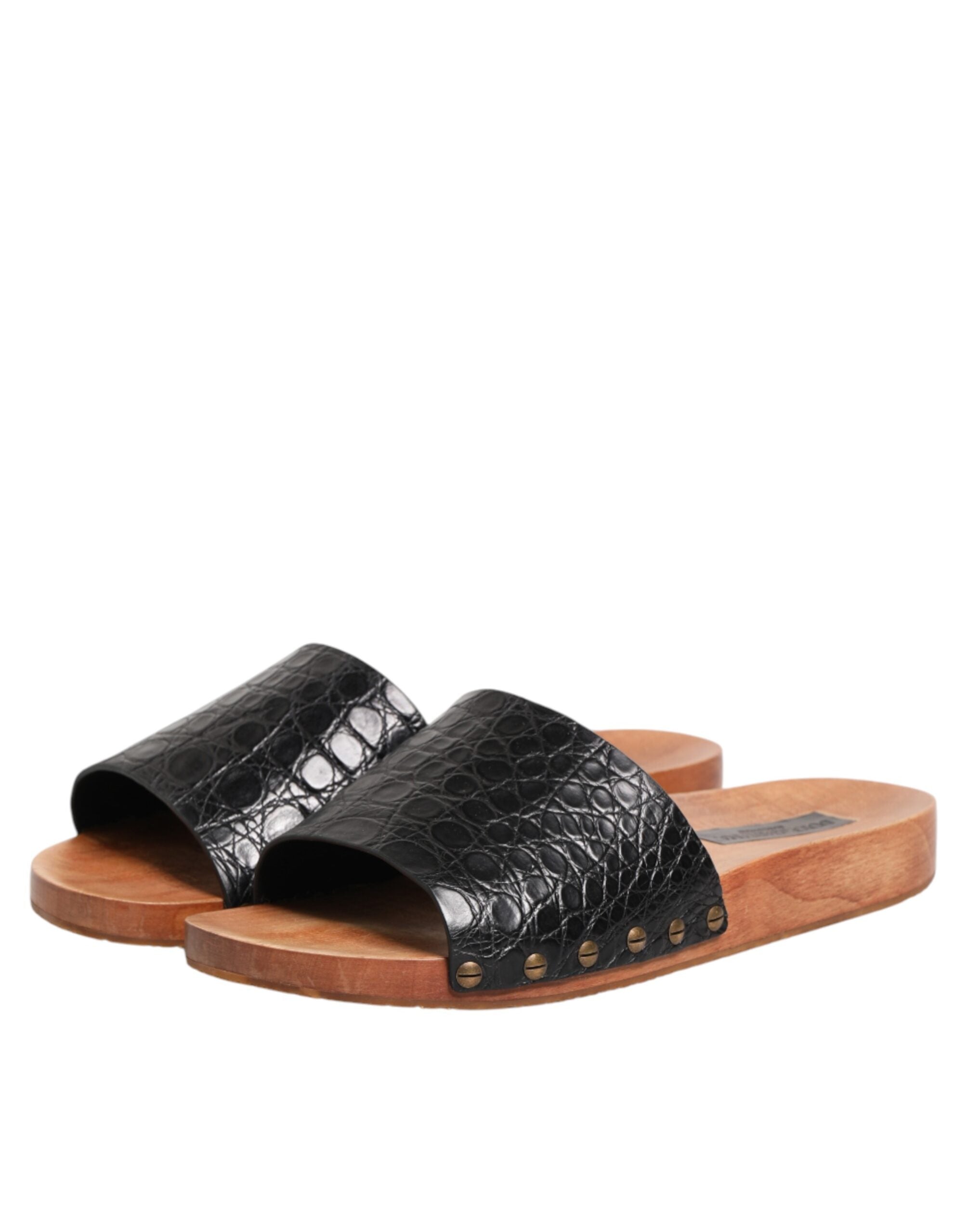 Dolce & Gabbana Black Brown Leather Slides Sandals Shoes Dolce & Gabbana