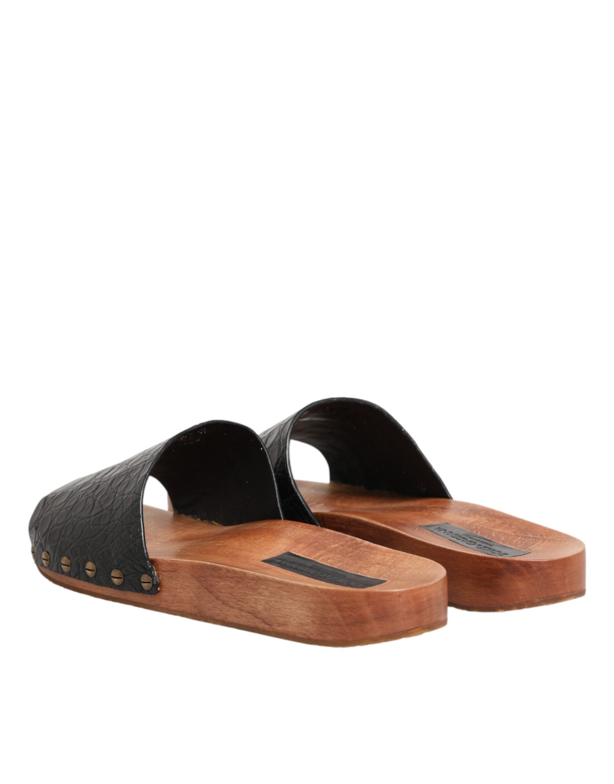 Dolce & Gabbana Black Brown Leather Slides Sandals Shoes Dolce & Gabbana