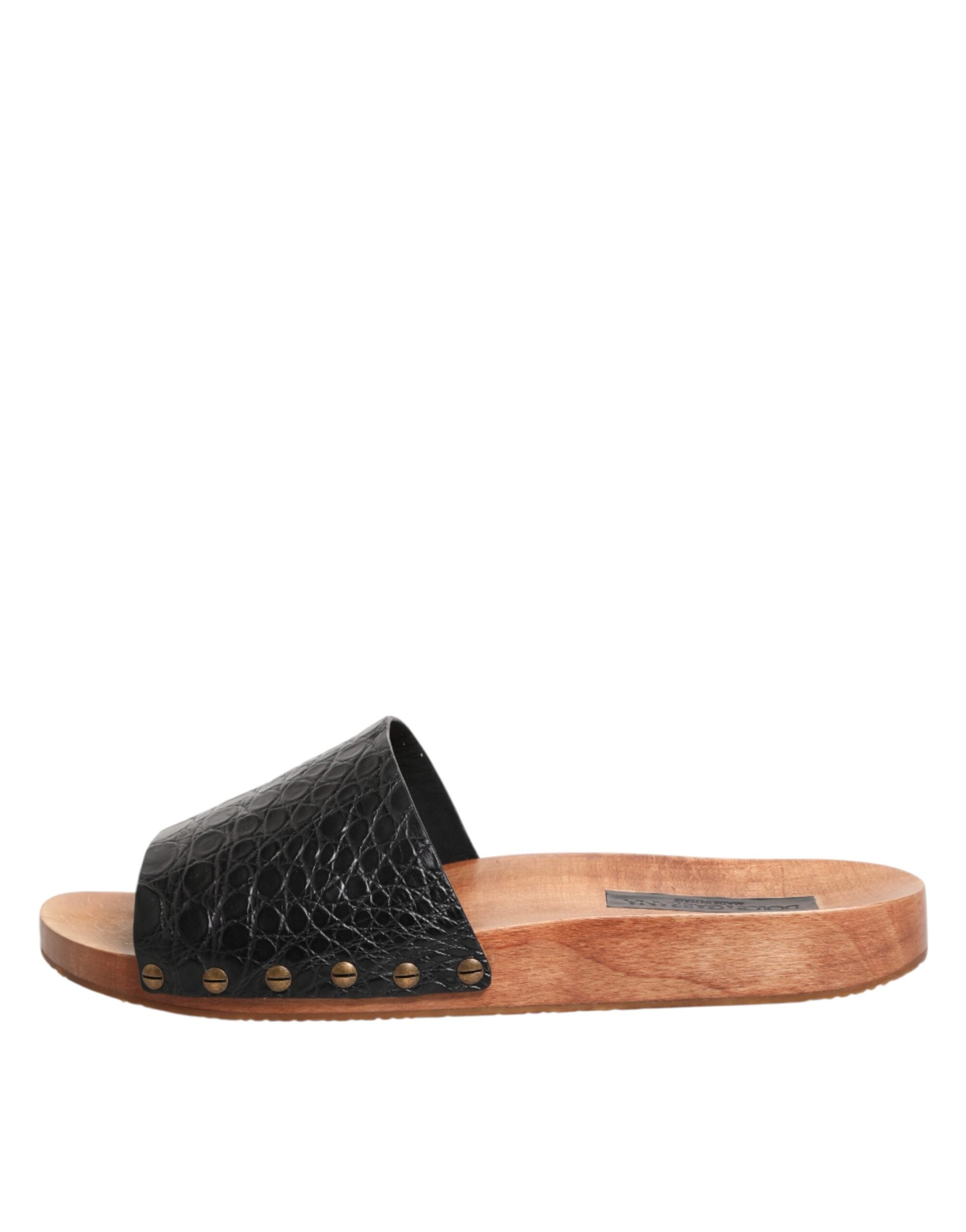 Dolce & Gabbana Black Brown Leather Slides Sandals Shoes Dolce & Gabbana