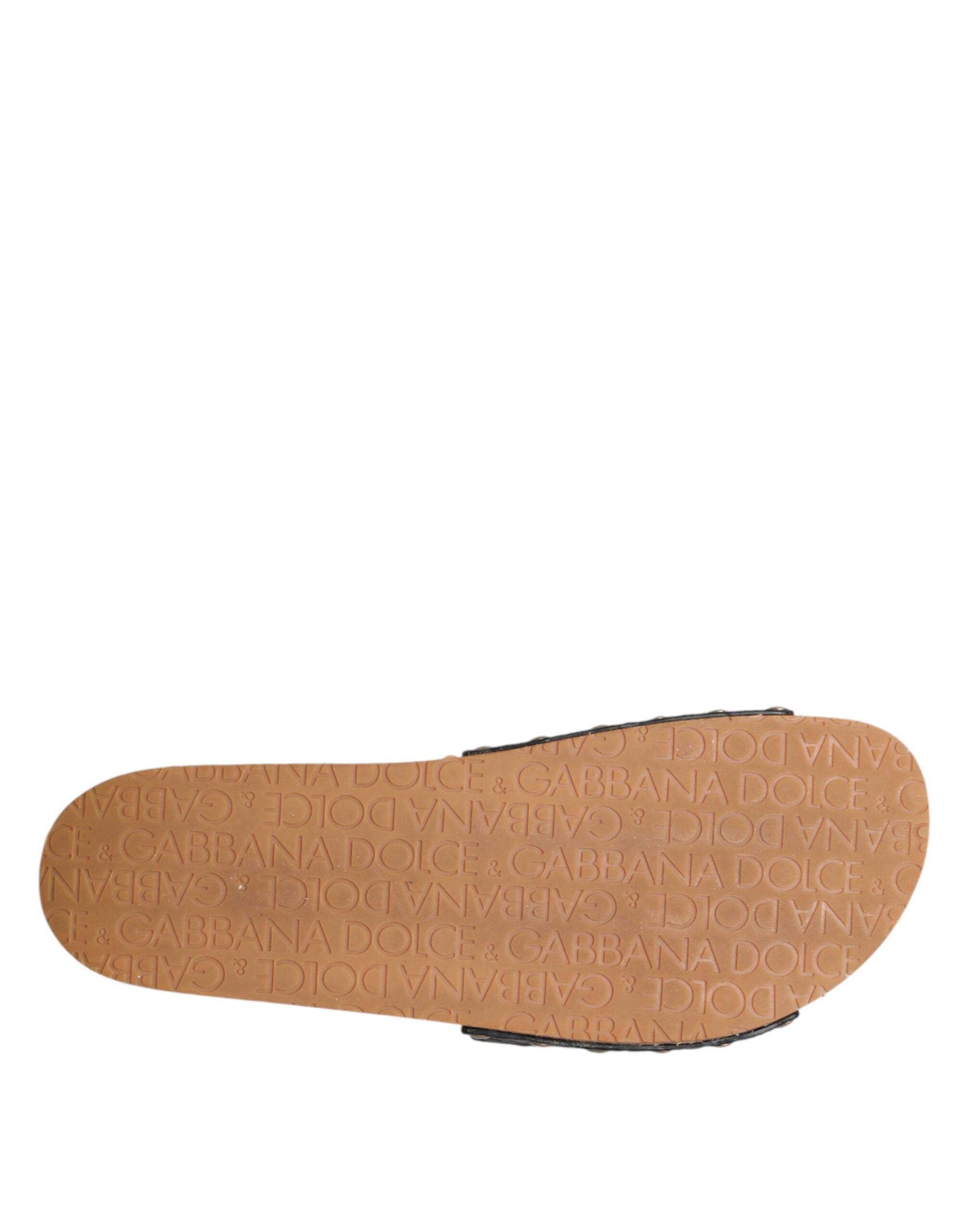Dolce & Gabbana Black Brown Leather Slides Sandals Shoes Dolce & Gabbana
