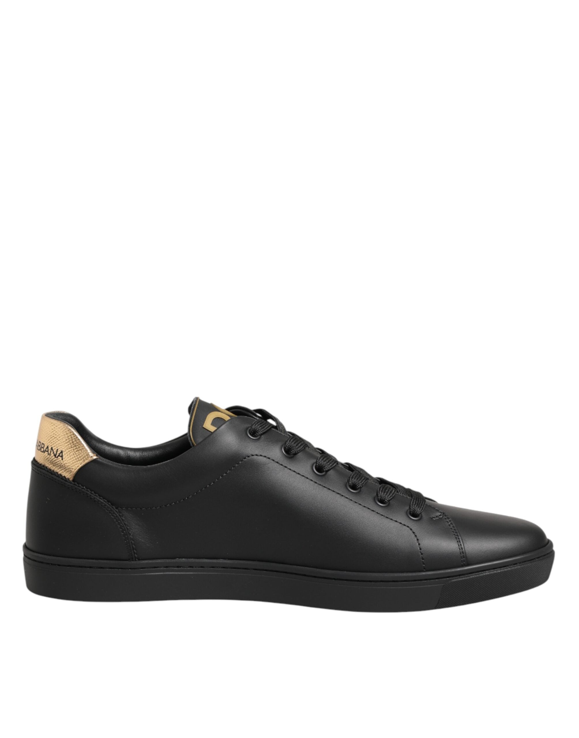 Dolce & Gabbana Black Leather Heart Embellished Sneakers Shoes Dolce & Gabbana
