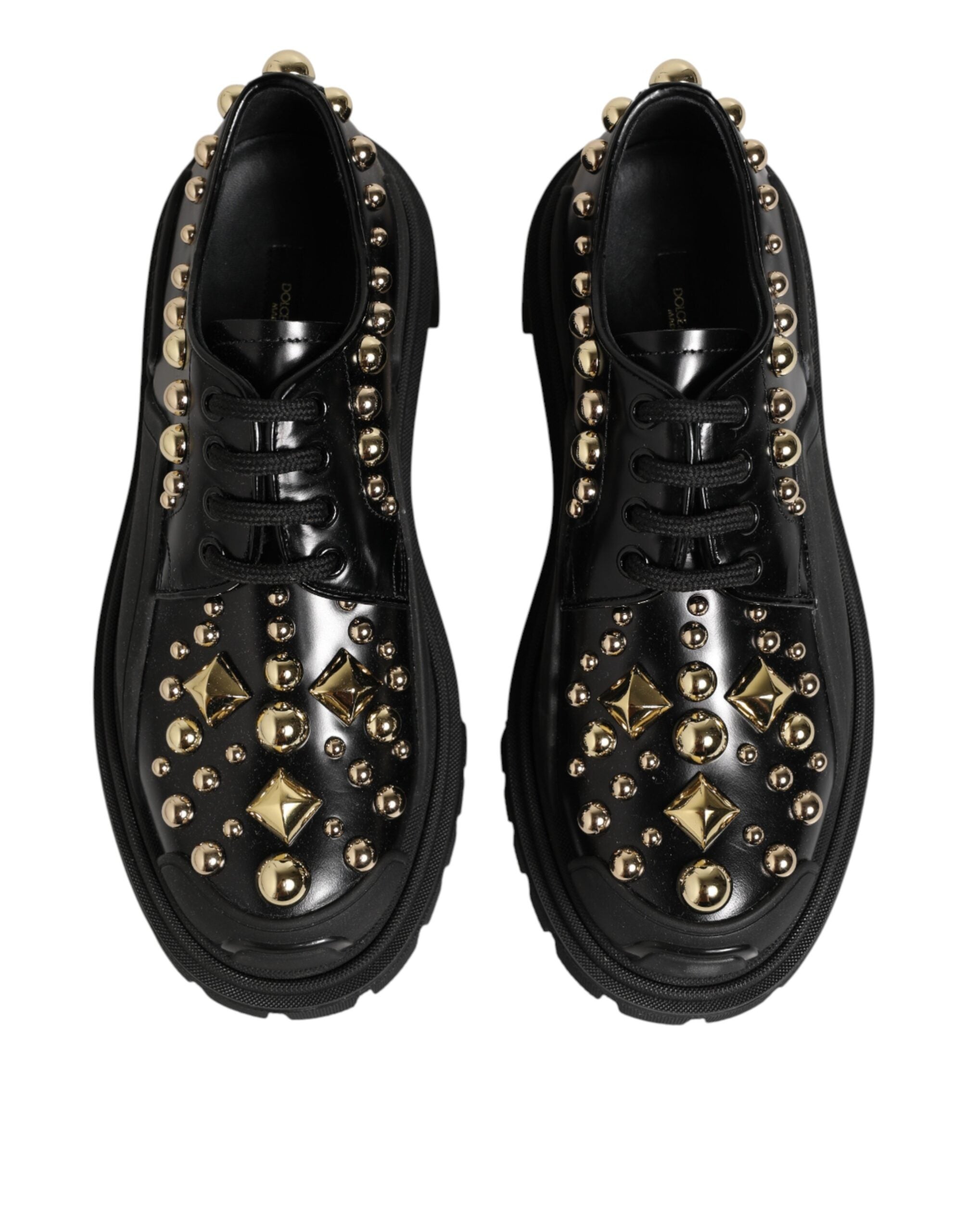 Dolce & Gabbana Black Leather Jeweled Crystals Derby Shoes Dolce & Gabbana
