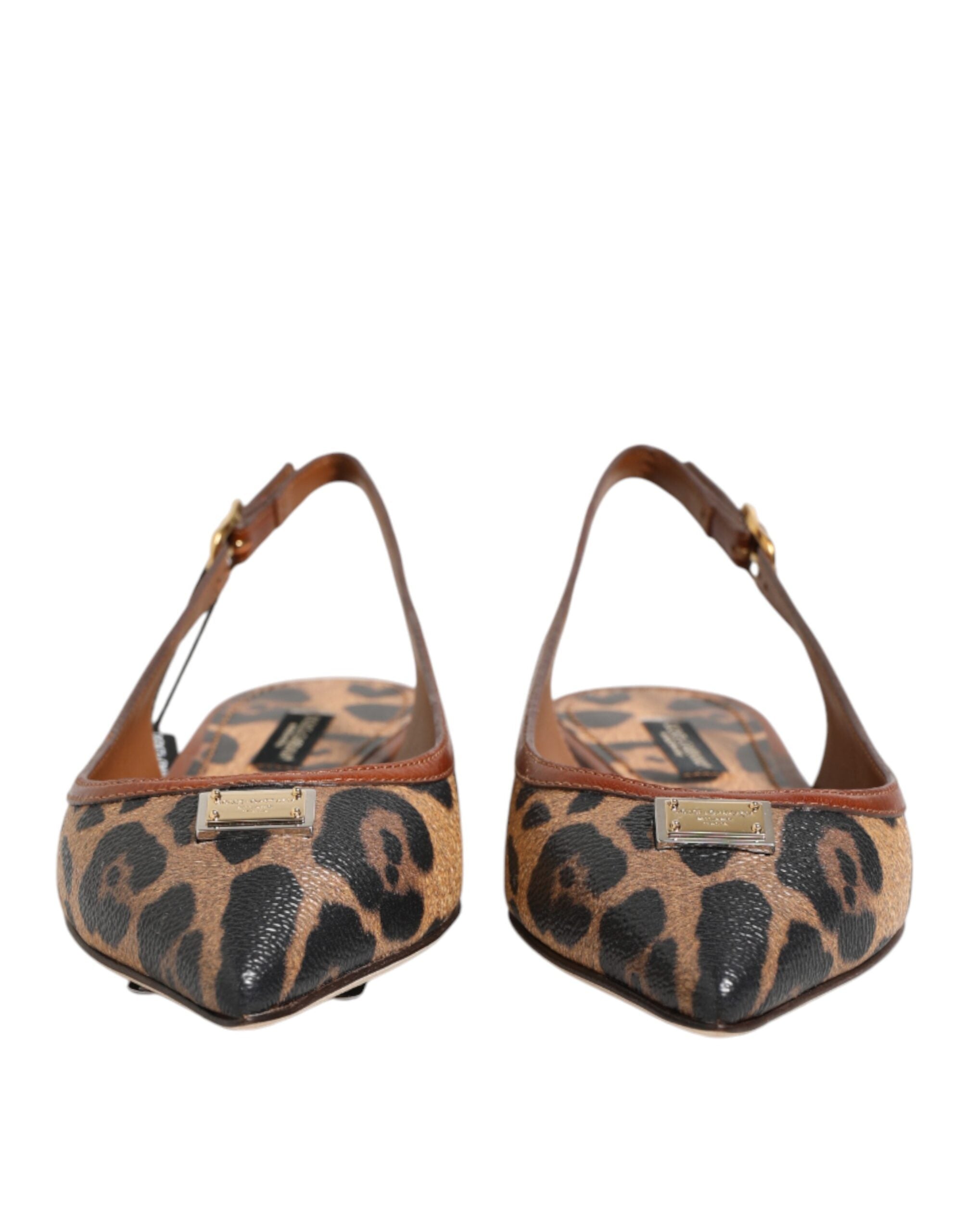 Dolce & Gabbana Brown Leopard Slingback Flats Sandals Shoes Dolce & Gabbana