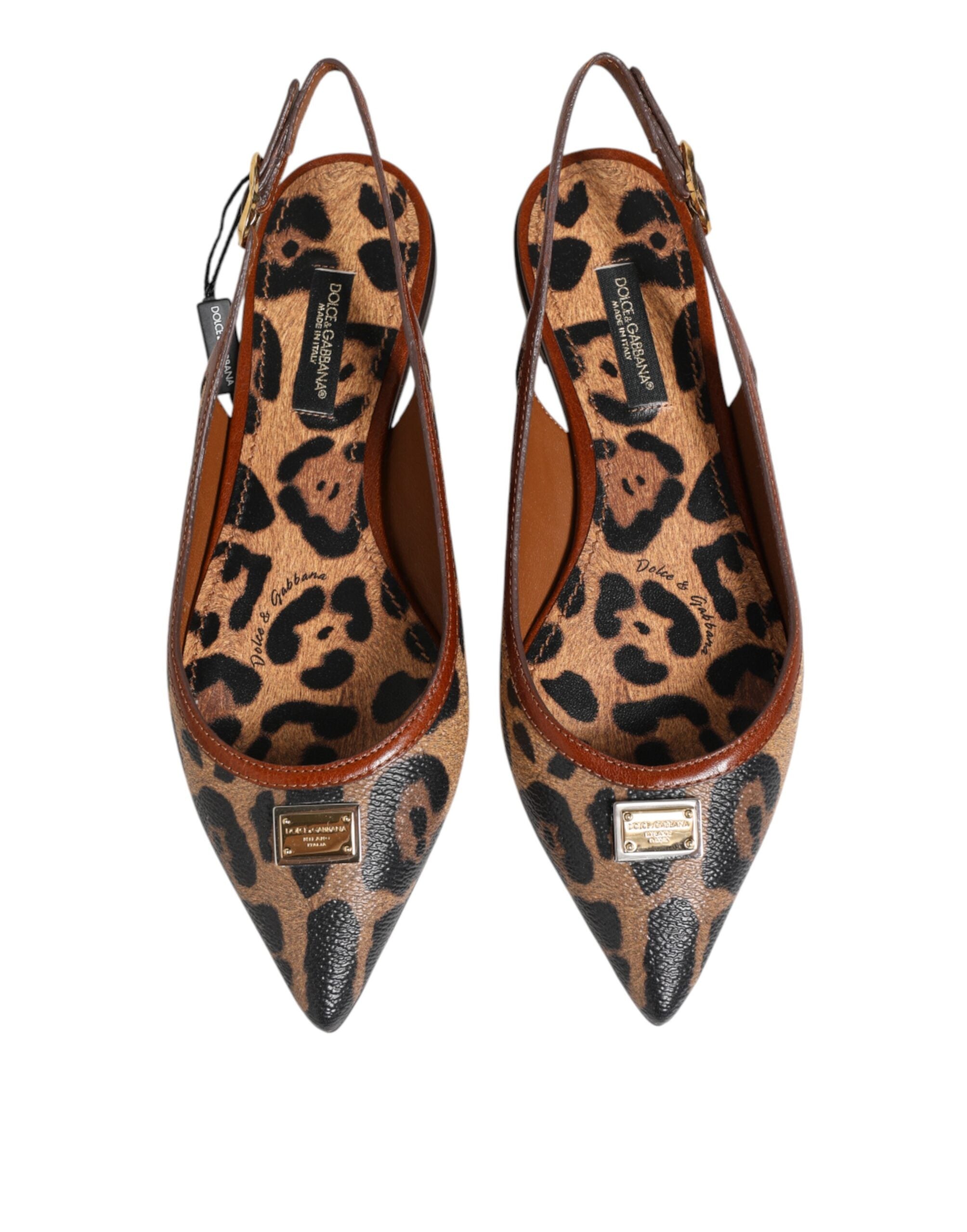 Dolce & Gabbana Brown Leopard Slingback Flats Sandals Shoes Dolce & Gabbana