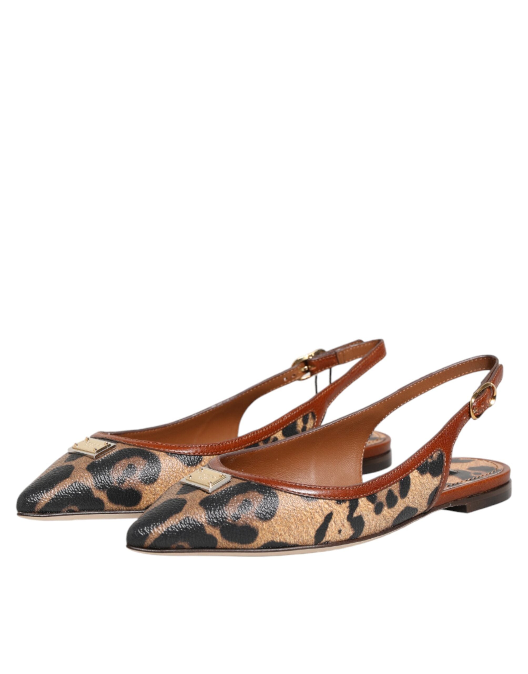Dolce & Gabbana Brown Leopard Slingback Flats Sandals Shoes Dolce & Gabbana