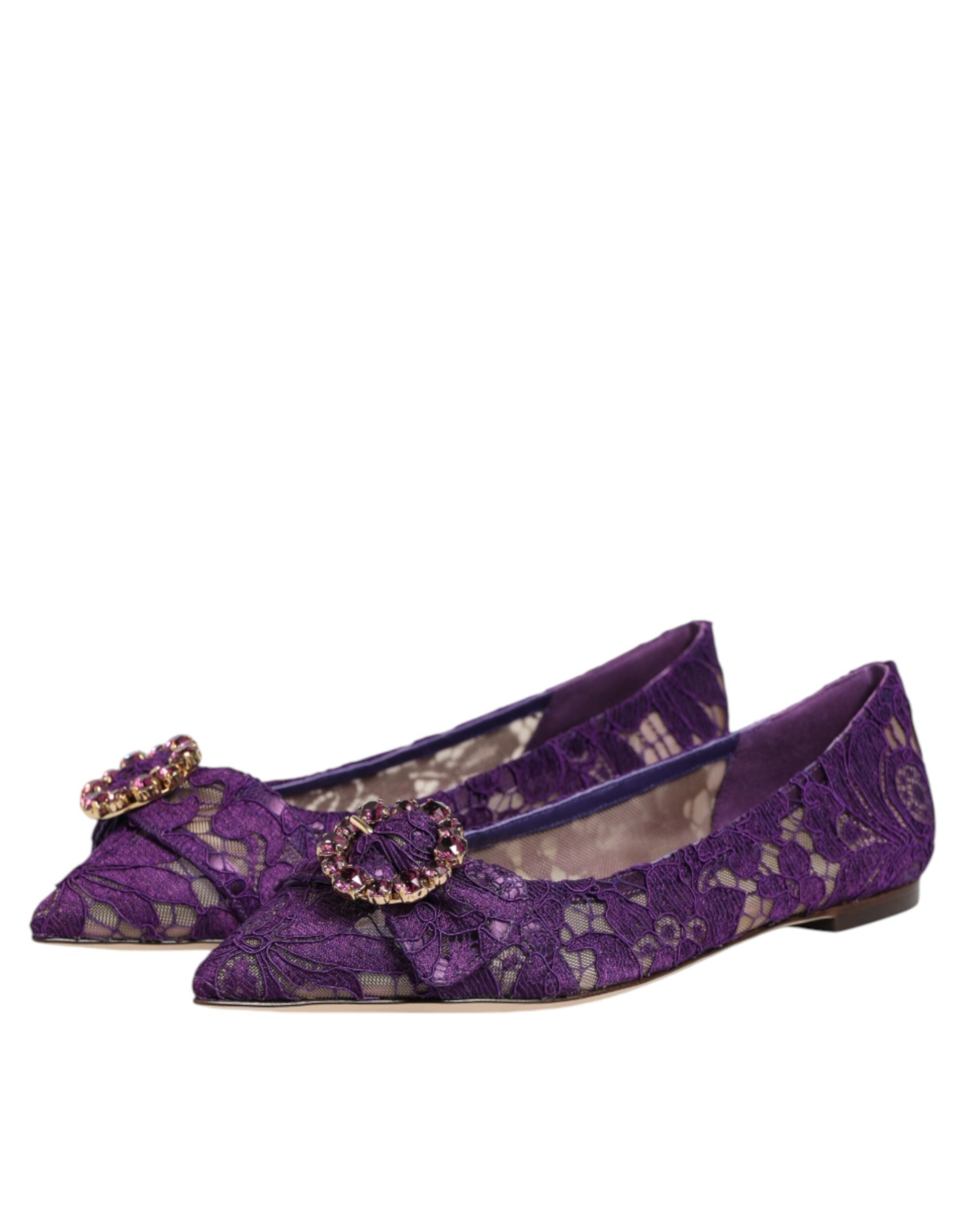 Dolce & Gabbana Purple Taormina Lace Crystals Flats Shoes Dolce & Gabbana