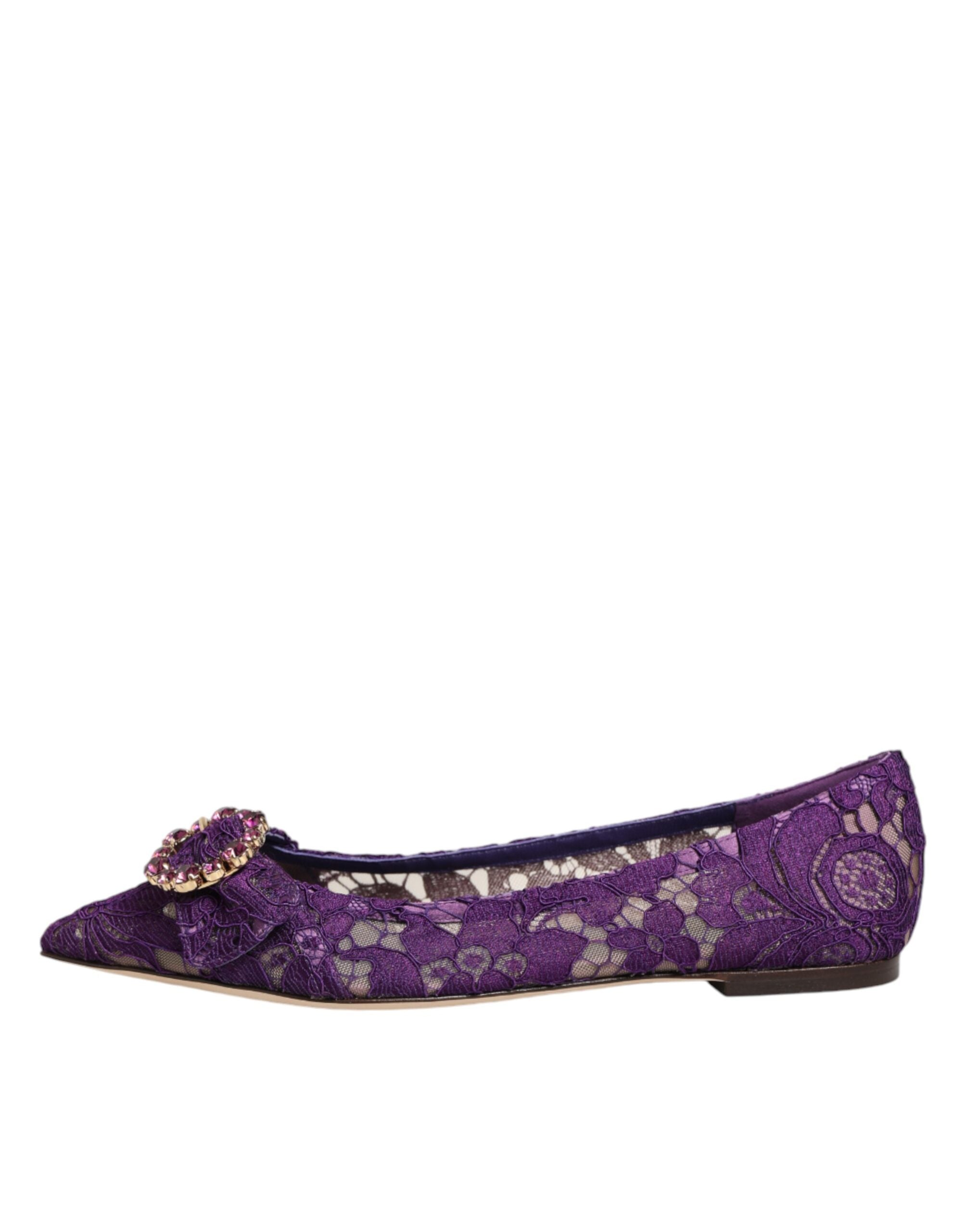 Dolce & Gabbana Purple Taormina Lace Crystals Flats Shoes Dolce & Gabbana