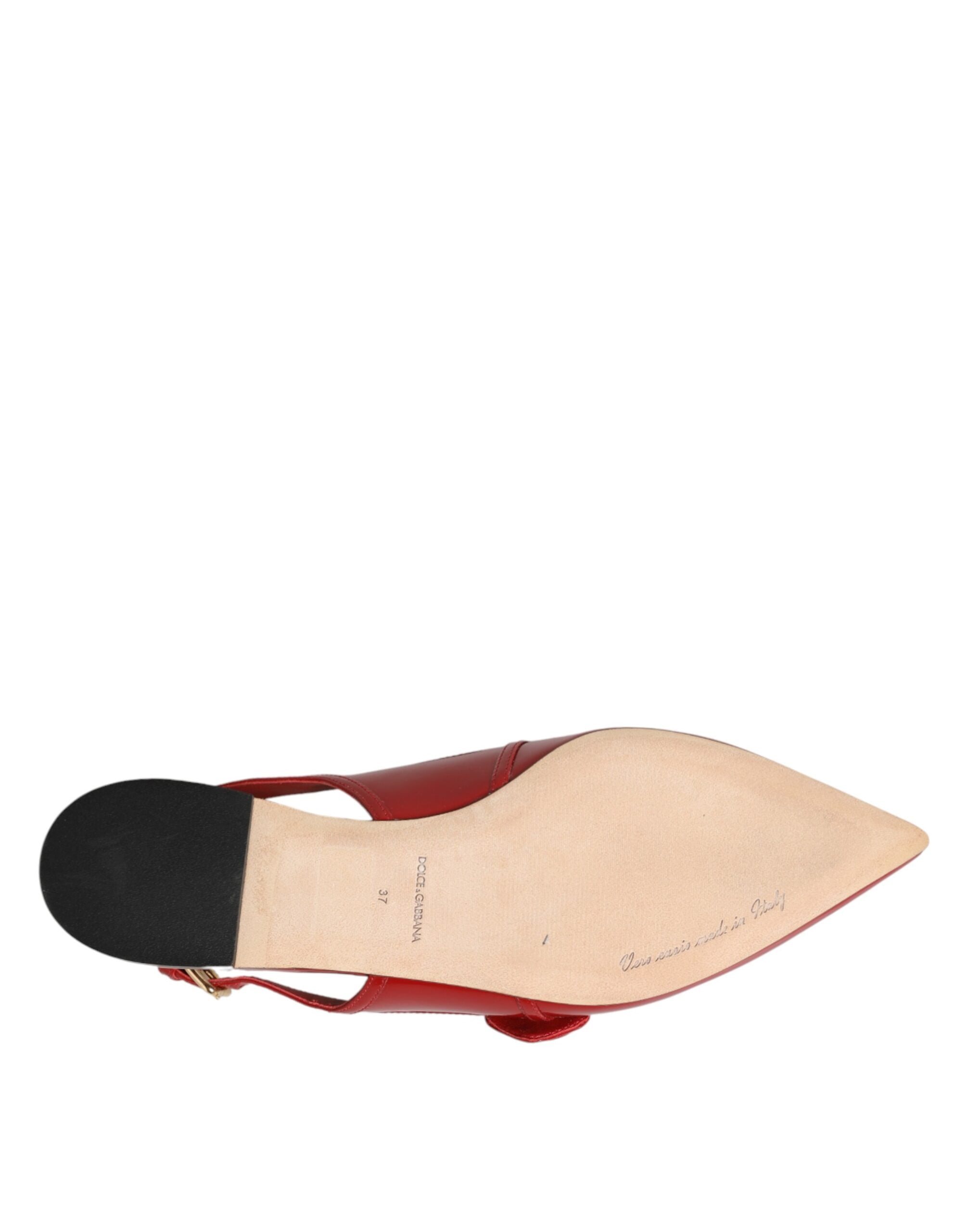 Dolce & Gabbana Red Leather Slingback Flats Sandals Shoes Dolce & Gabbana