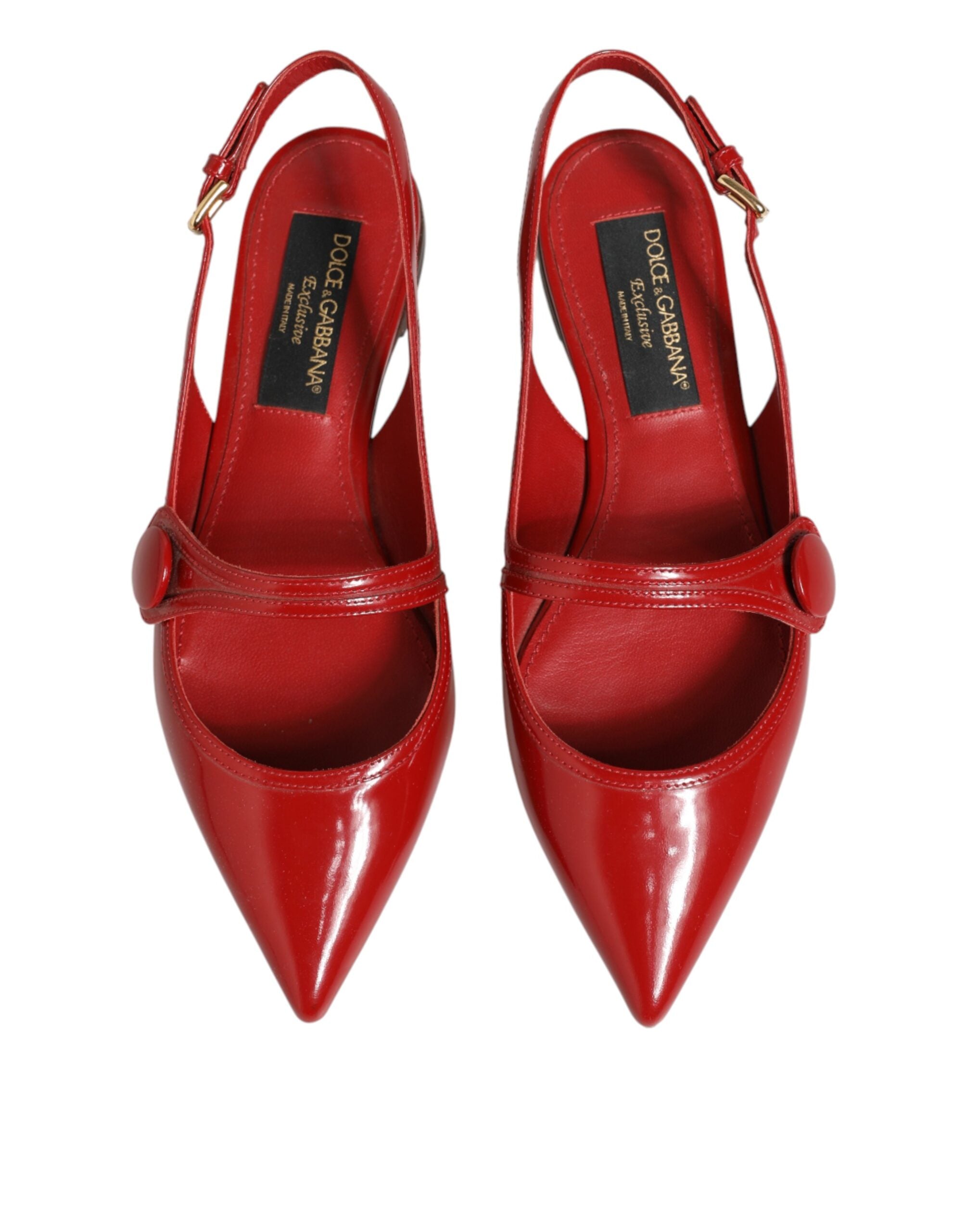 Dolce & Gabbana Red Leather Slingback Flats Sandals Shoes Dolce & Gabbana