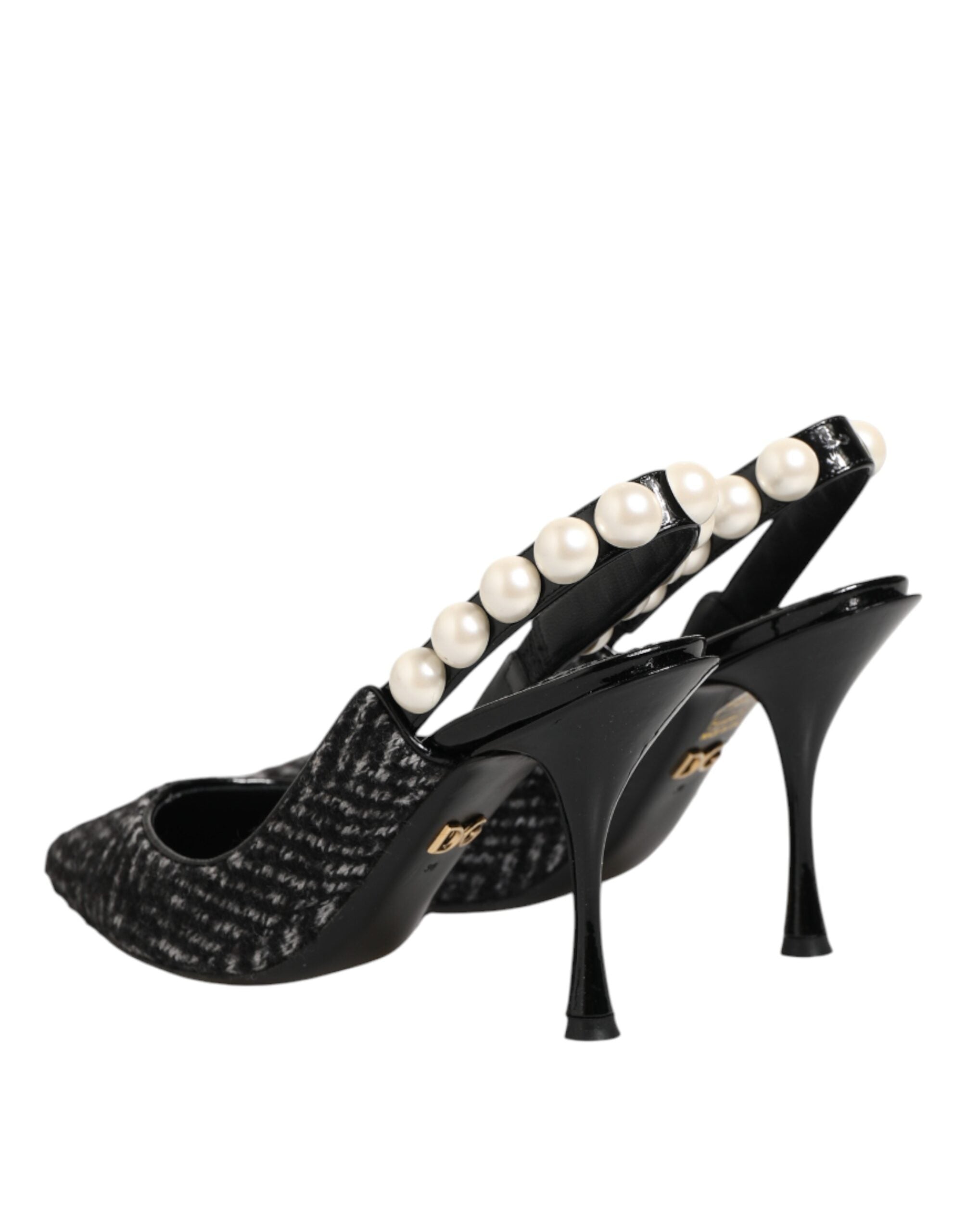 Dolce & Gabbana White Black Chevron Faux Pearl Slingbacks Shoes Dolce & Gabbana
