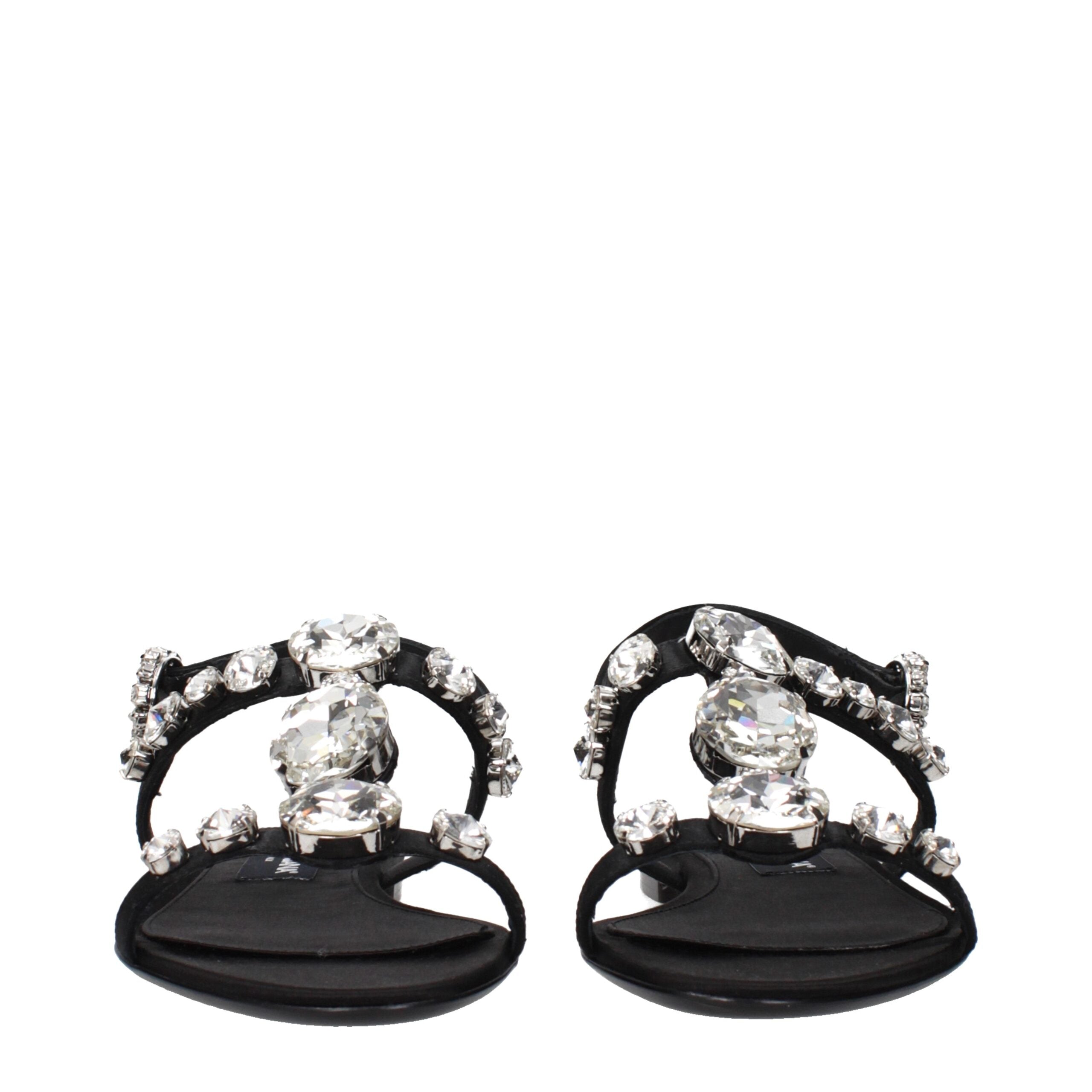 Dolce & Gabbana Black Satin Flat Sandals Dolce & Gabbana