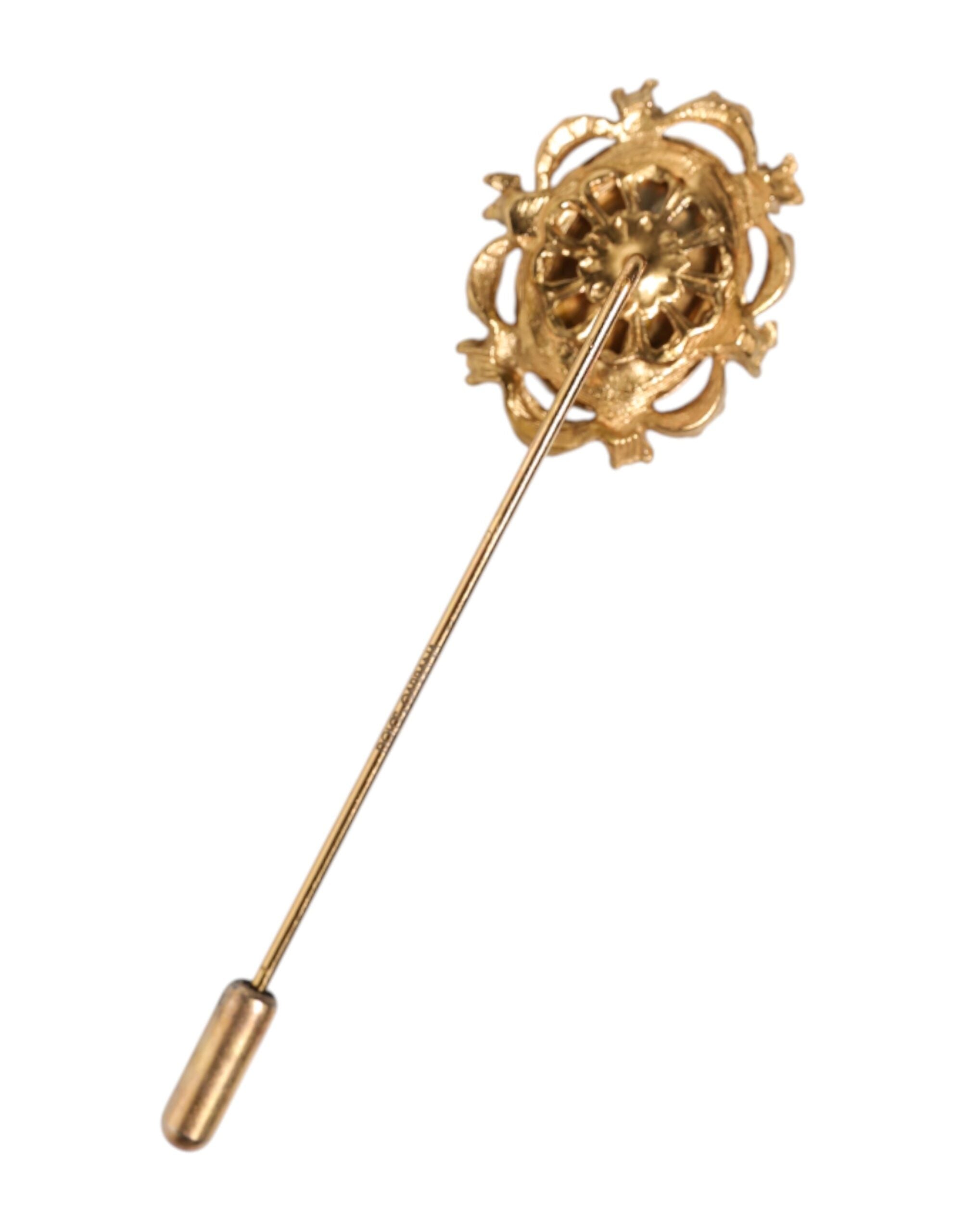 Dolce & Gabbana Gold Tone Green Stone Antique Men Accessory Brooch Pin Dolce & Gabbana
