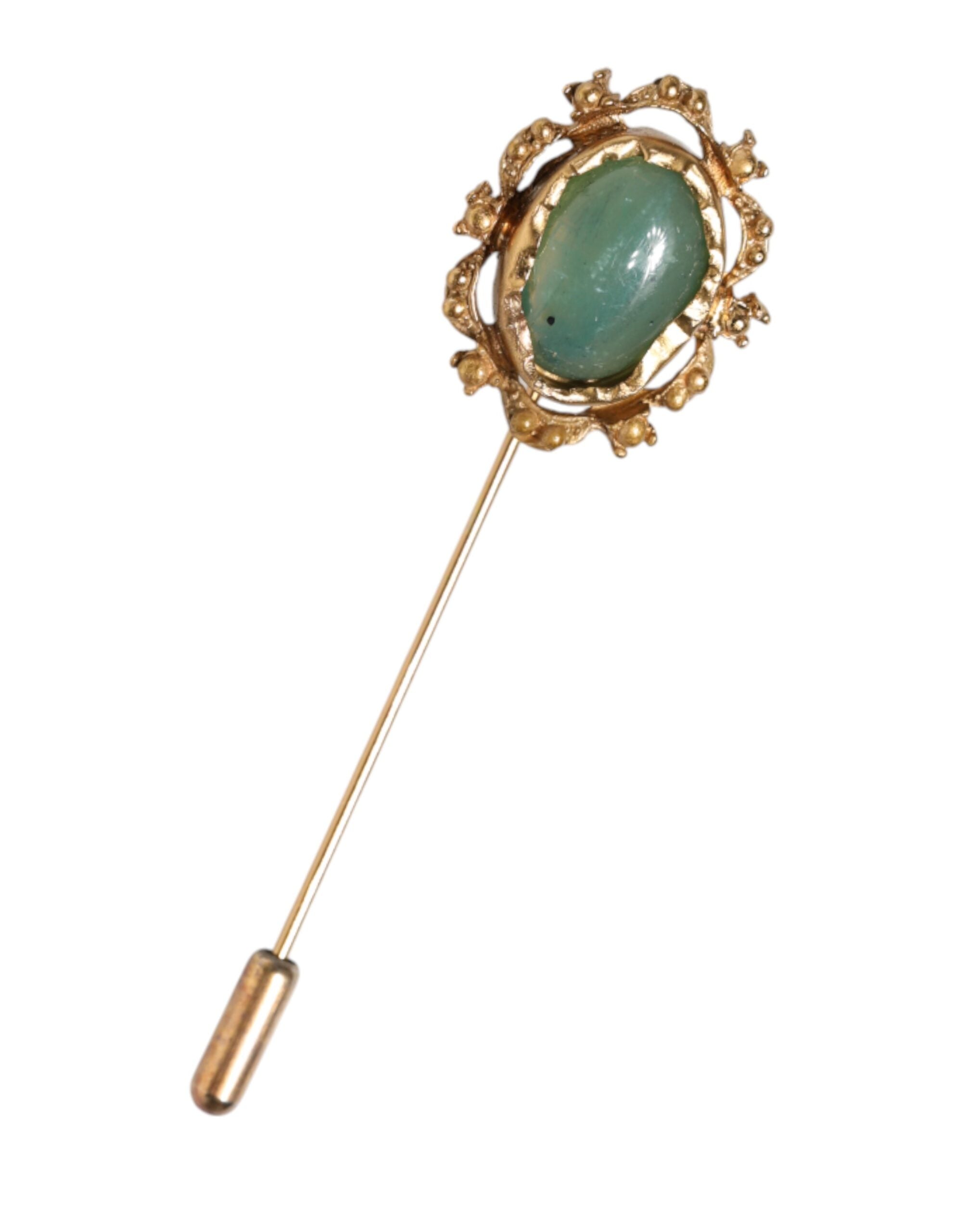 Dolce & Gabbana Gold Tone Green Stone Antique Men Accessory Brooch Pin Dolce & Gabbana