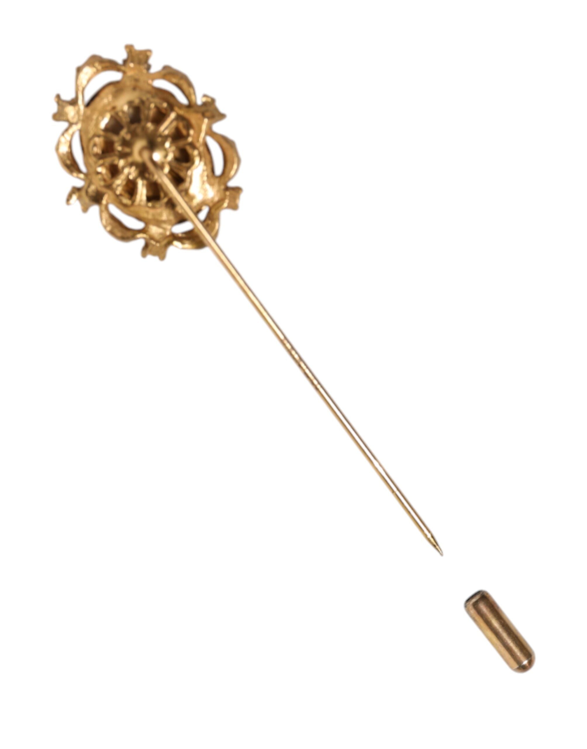 Dolce & Gabbana Gold Tone Green Stone Antique Men Accessory Brooch Pin Dolce & Gabbana