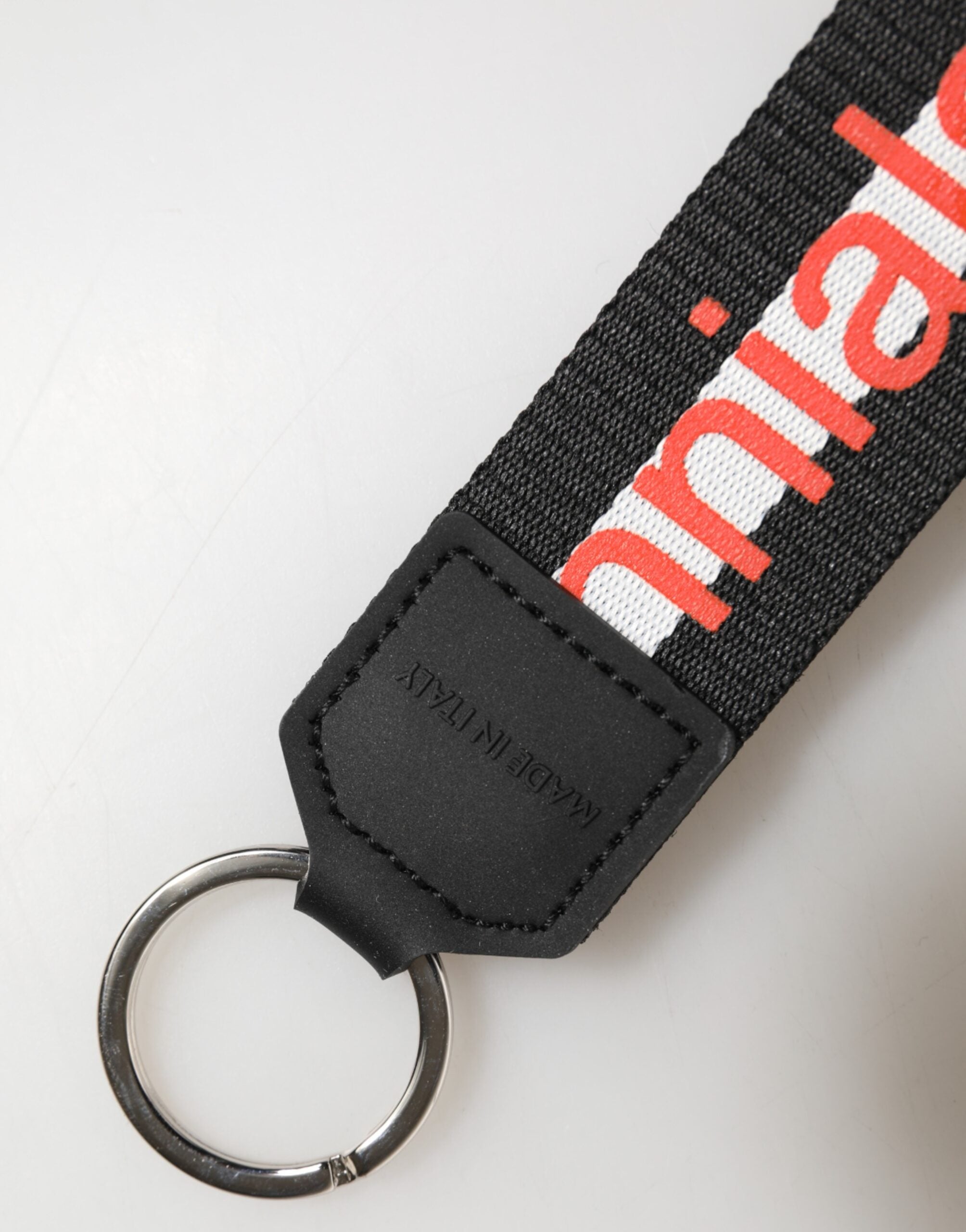 Dolce & Gabbana Black Logo Polyester Silver Brass Holder Keychain Keyring Dolce & Gabbana