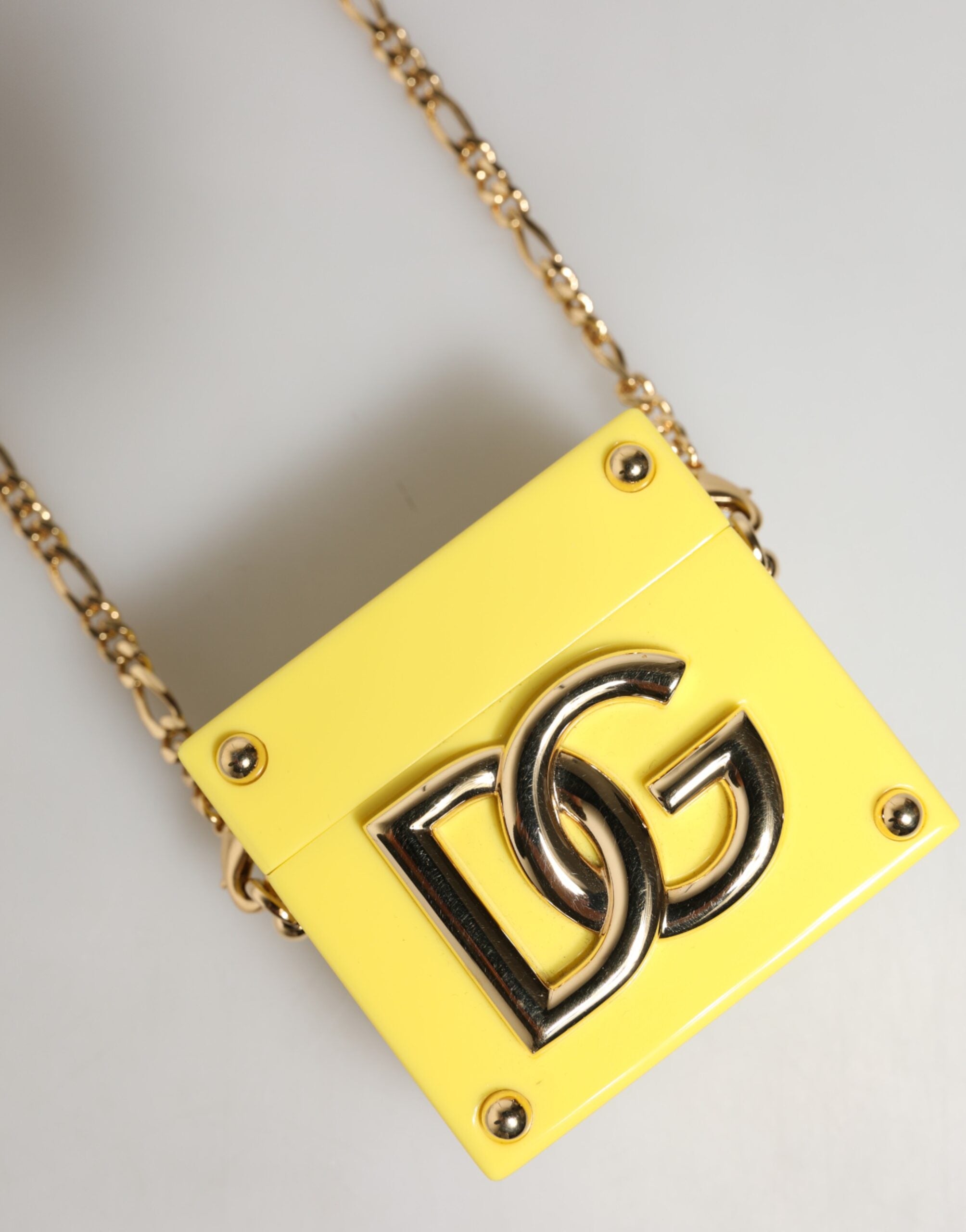 Dolce & Gabbana Yellow DG Logo Plaque Cover Gold Chain Airpods Case Dolce & Gabbana