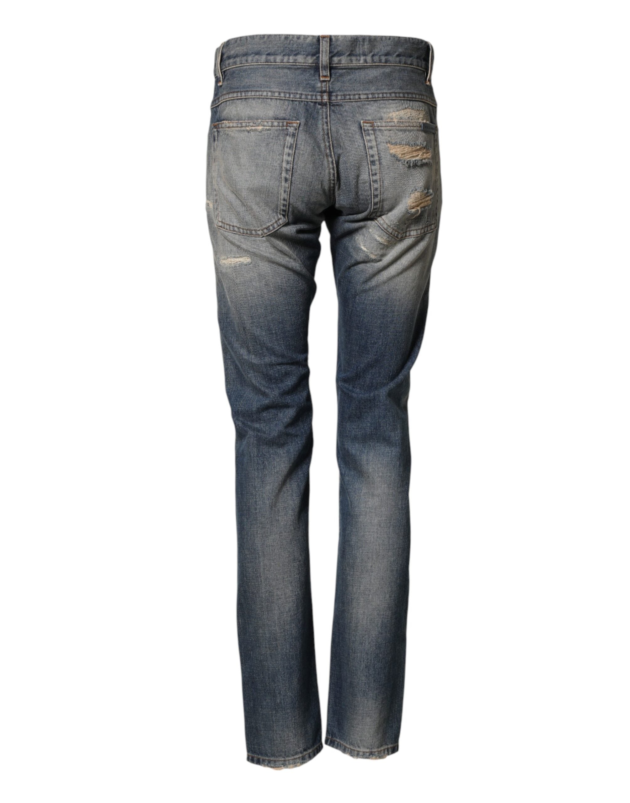 Dolce & Gabbana Blue Tattered Men Skinny Denim Trouser Jeans Dolce & Gabbana