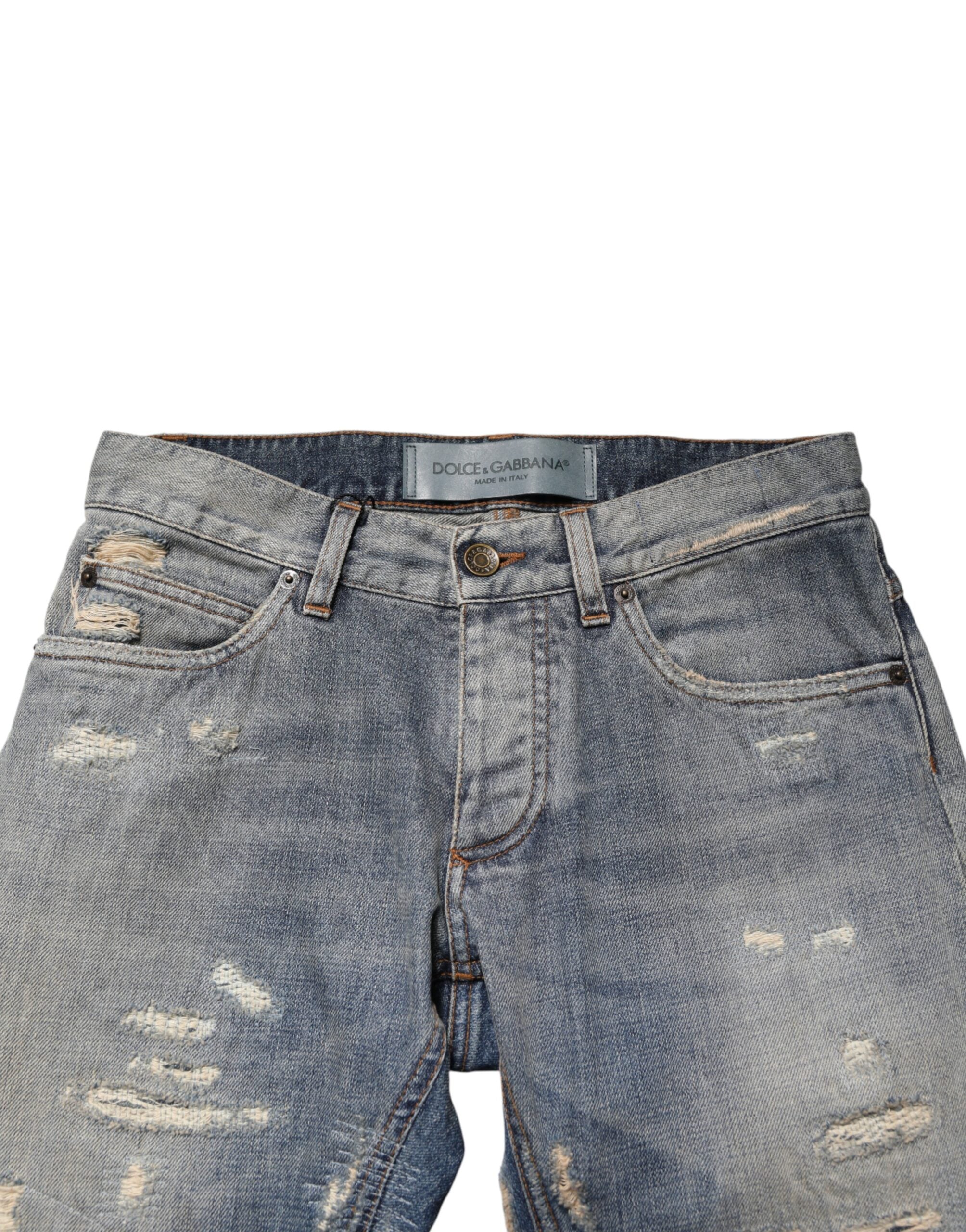 Dolce & Gabbana Blue Tattered Men Skinny Denim Trouser Jeans Dolce & Gabbana
