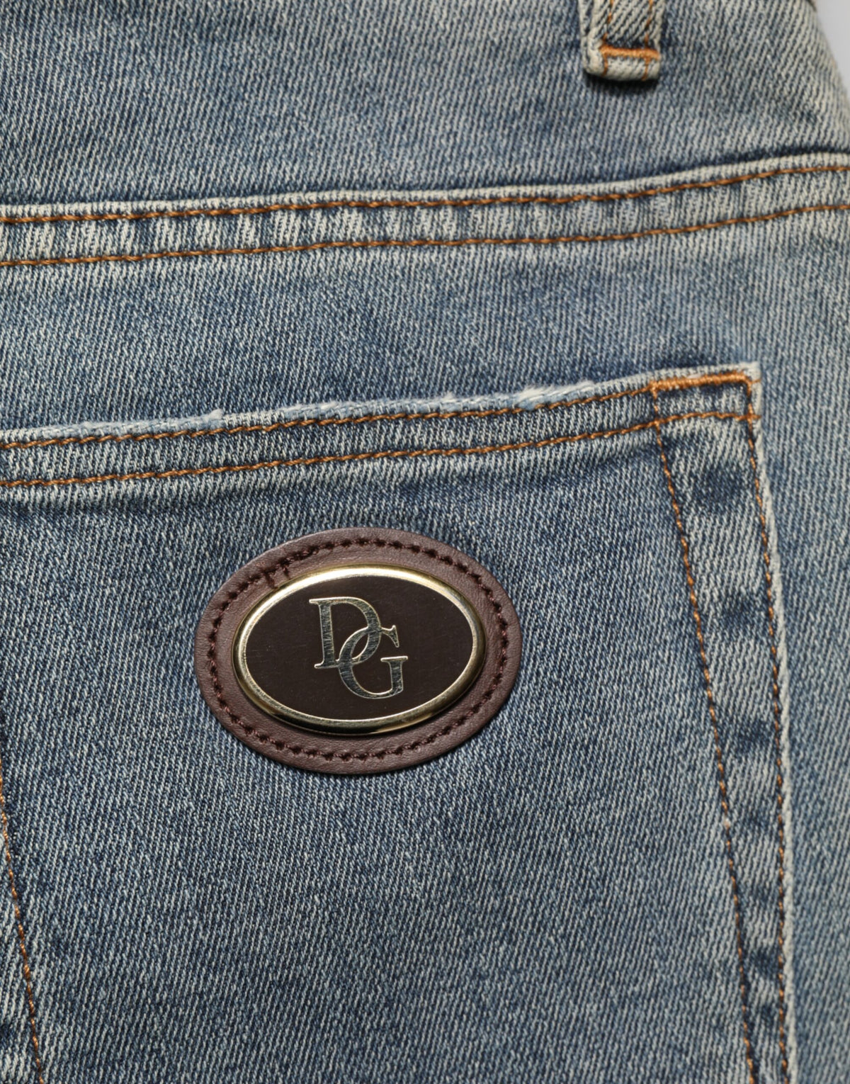 Dolce & Gabbana Blue Two Tone Cotton Men Skinny Denim Jeans