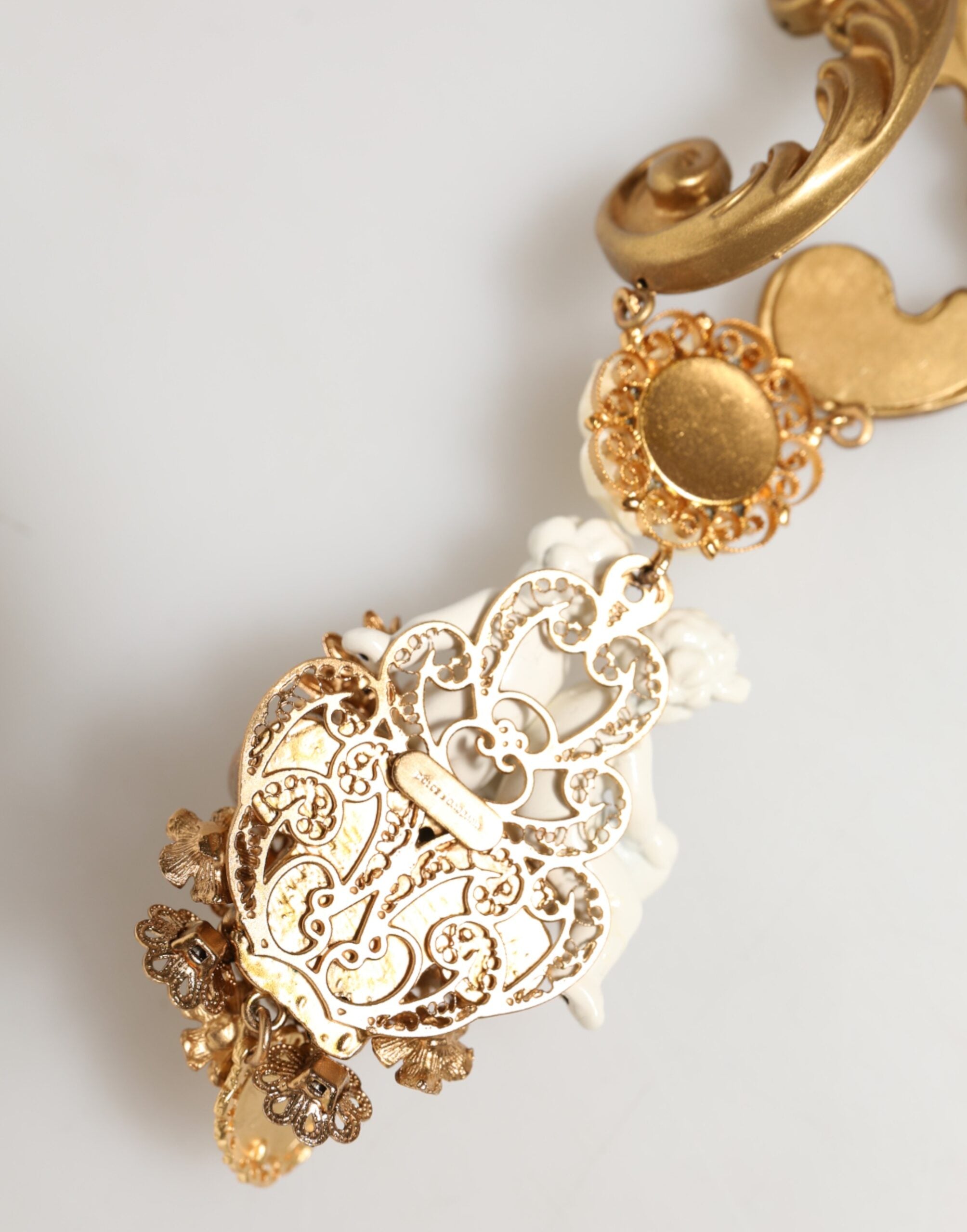 Dolce & Gabbana Gold Ceramic Crystal Cherub Baroque Pendant Necklace Dolce & Gabbana