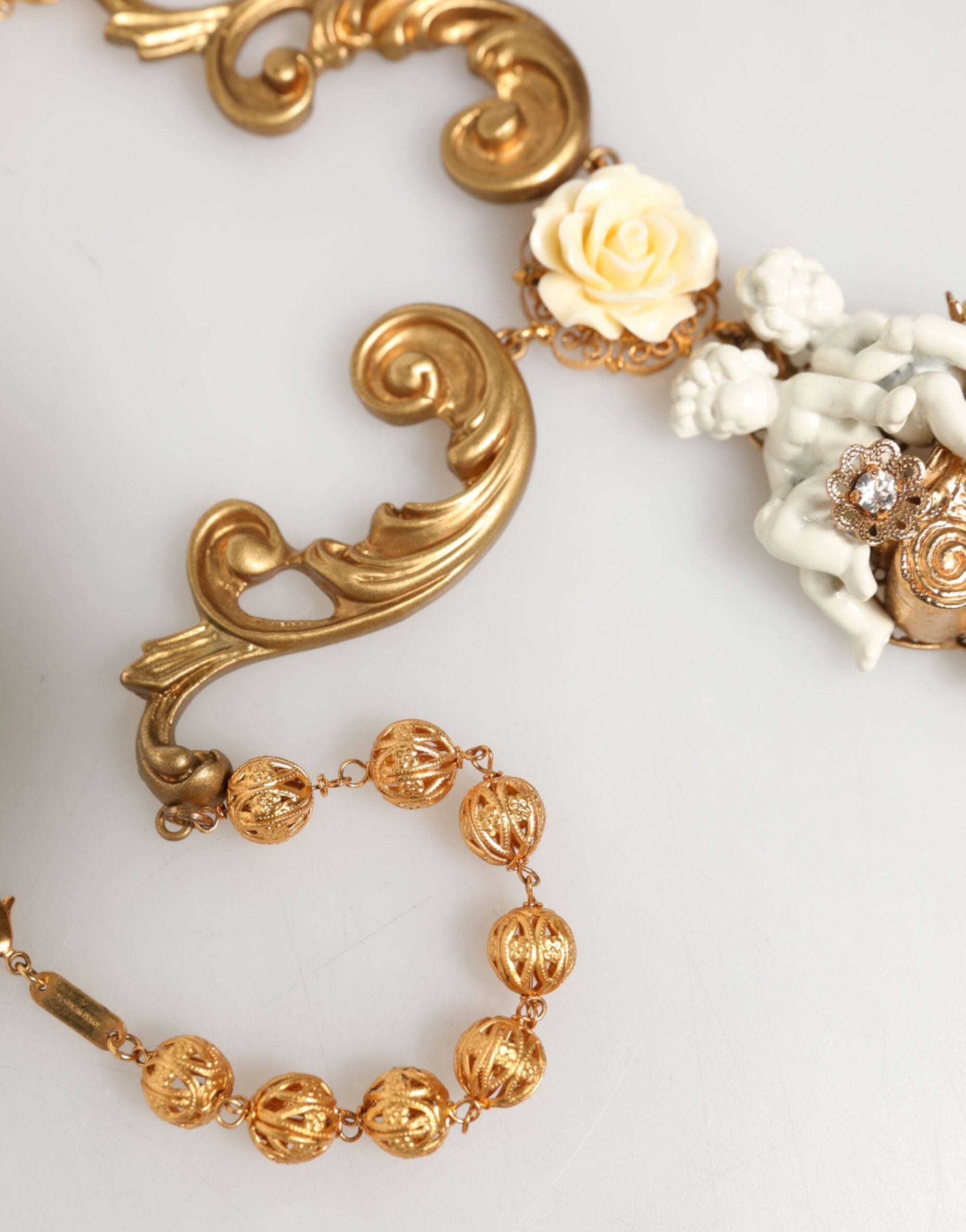 Dolce & Gabbana Gold Ceramic Crystal Cherub Baroque Pendant Necklace Dolce & Gabbana
