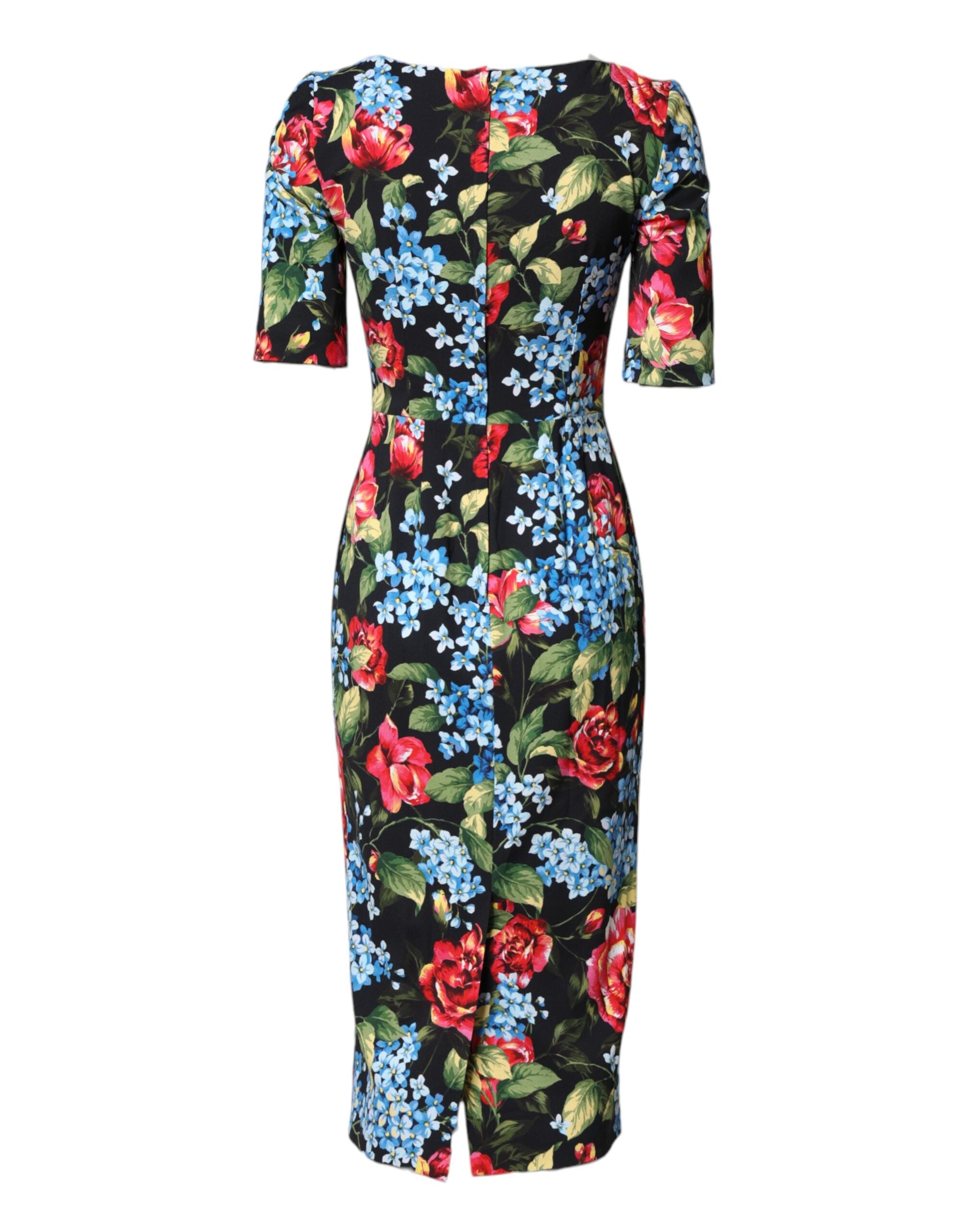 Dolce & Gabbana Black Floral Print Viscose Sheath Midi Dress Dolce & Gabbana