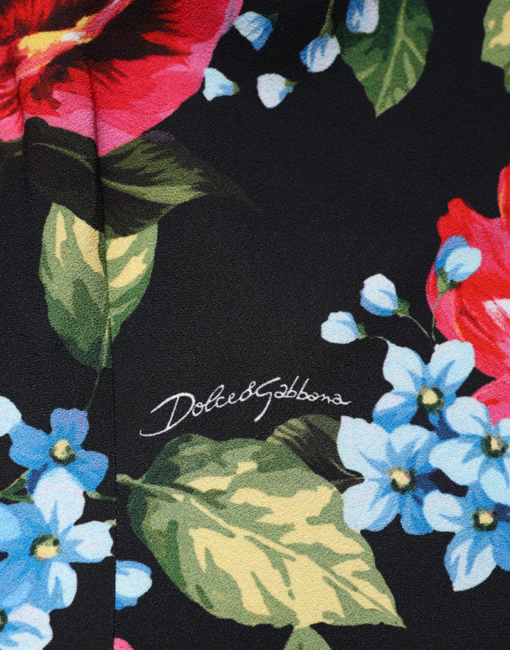 Dolce & Gabbana Black Floral Print Viscose Sheath Midi Dress Dolce & Gabbana