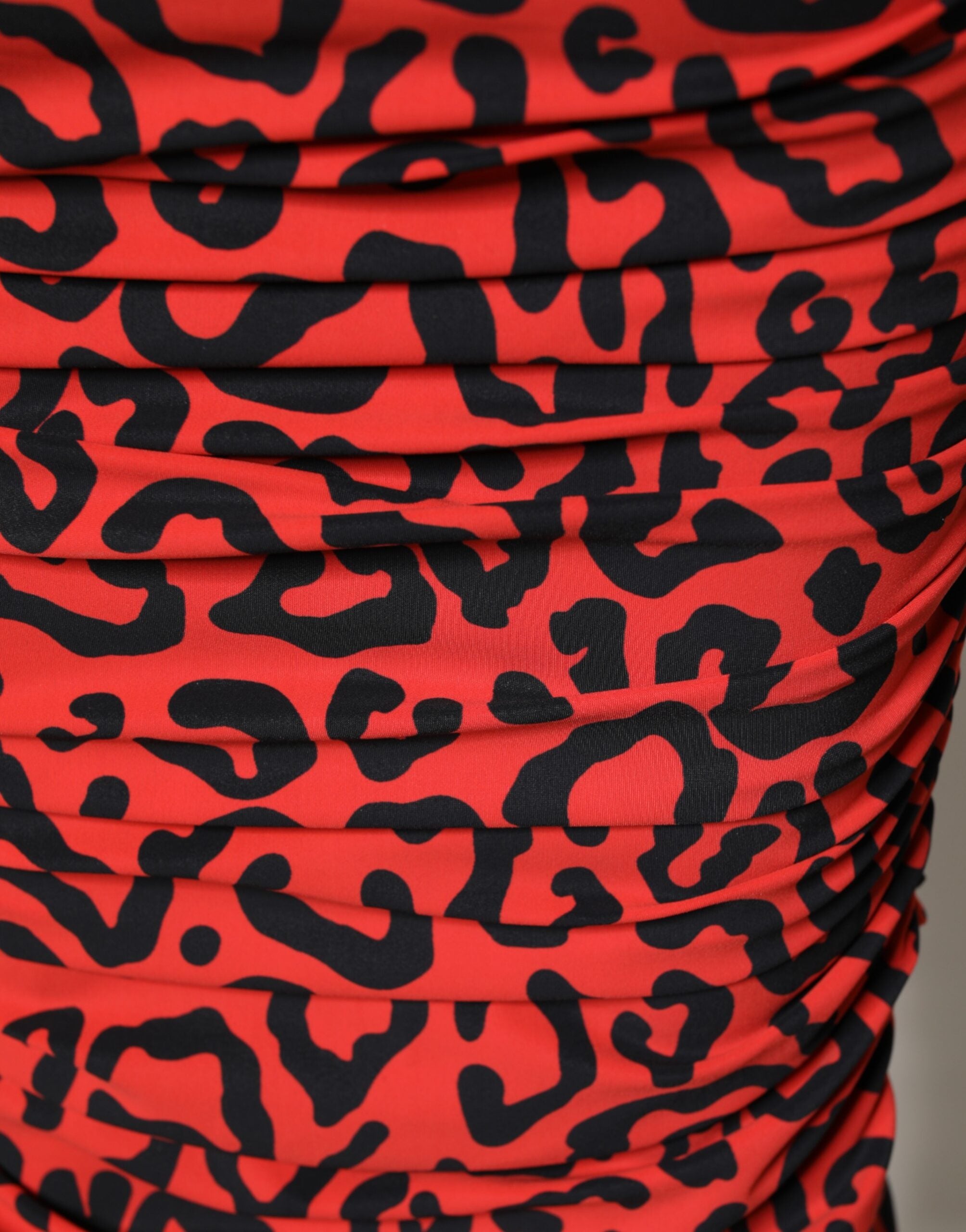 Dolce & Gabbana Red Leopard Print Nylon Sheath Midi Dress Dolce & Gabbana