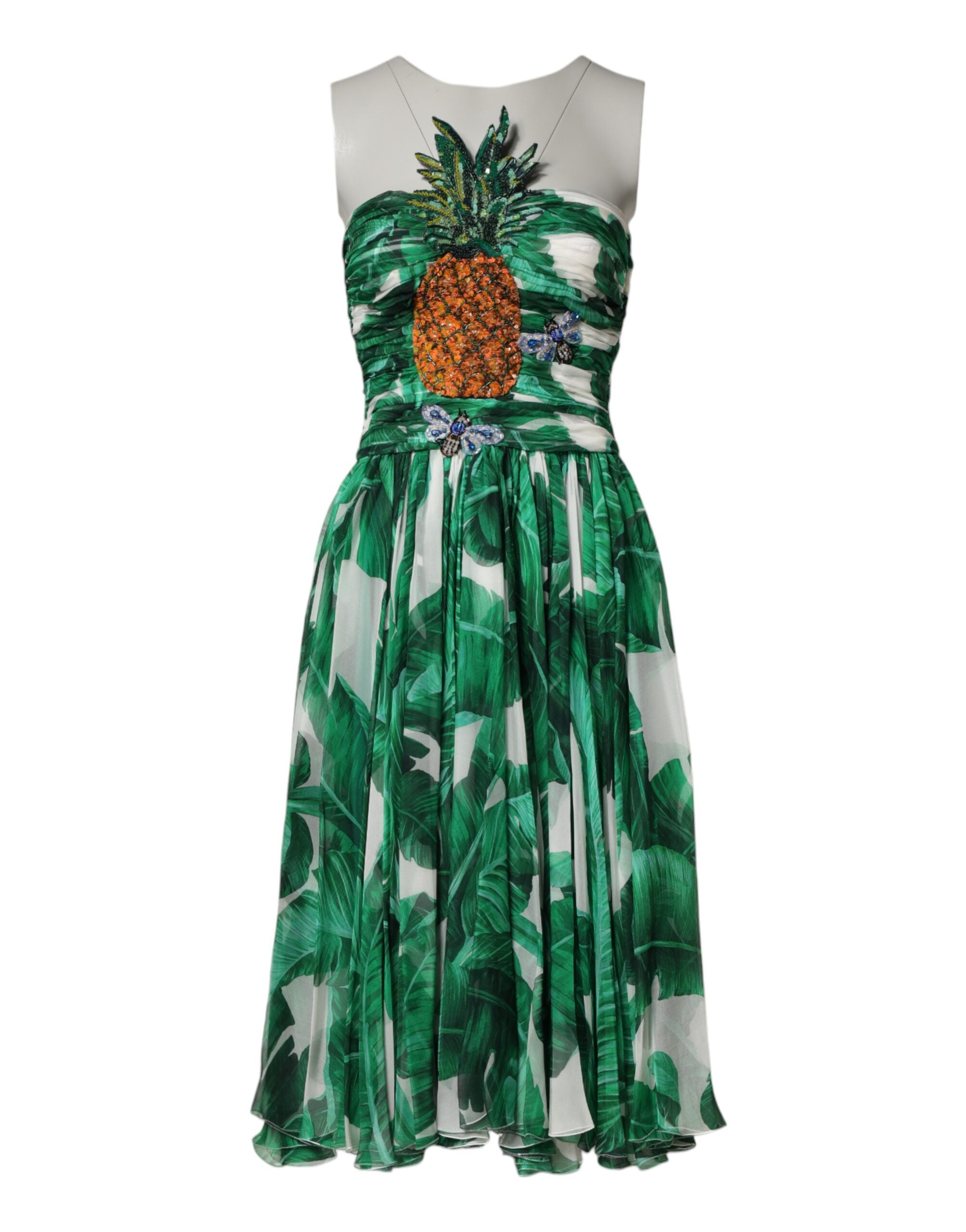 Dolce & Gabbana Green Pineapple Embellished BananaLeaf Dress Dolce & Gabbana