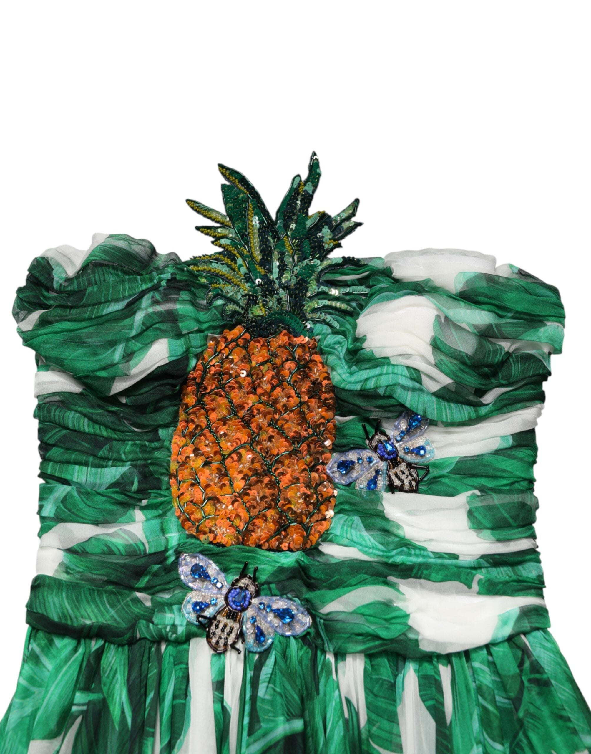 Dolce & Gabbana Green Pineapple Embellished BananaLeaf Dress Dolce & Gabbana