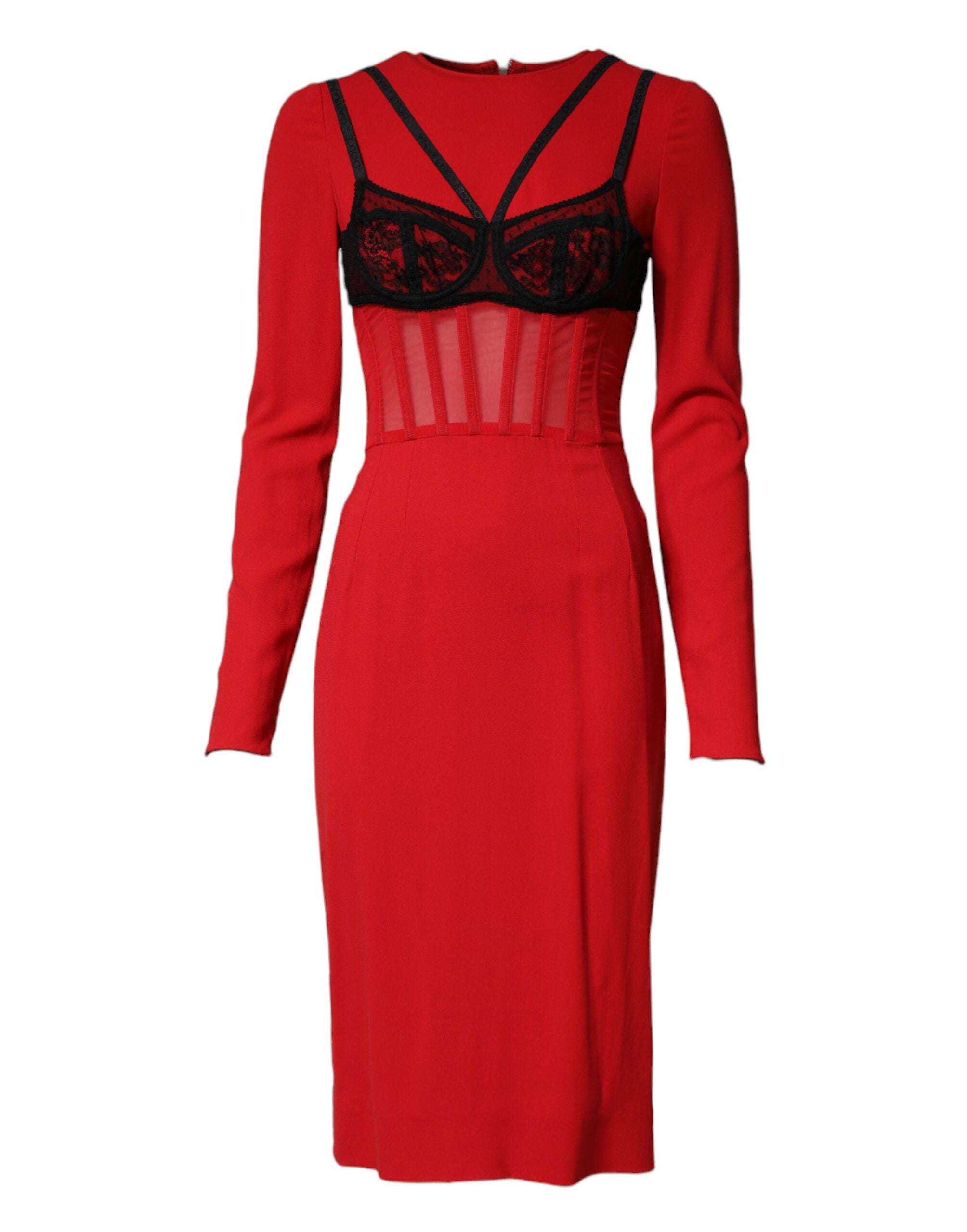 Dolce & Gabbana Black Red Contrasting Bra Cady Midi Dress Dolce & Gabbana