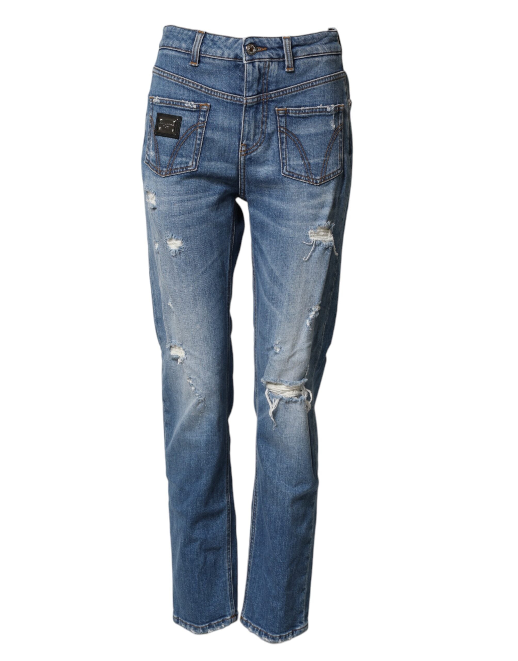 Dolce & Gabbana Blue Distressed Washed Cotton Denim Jeans Dolce & Gabbana