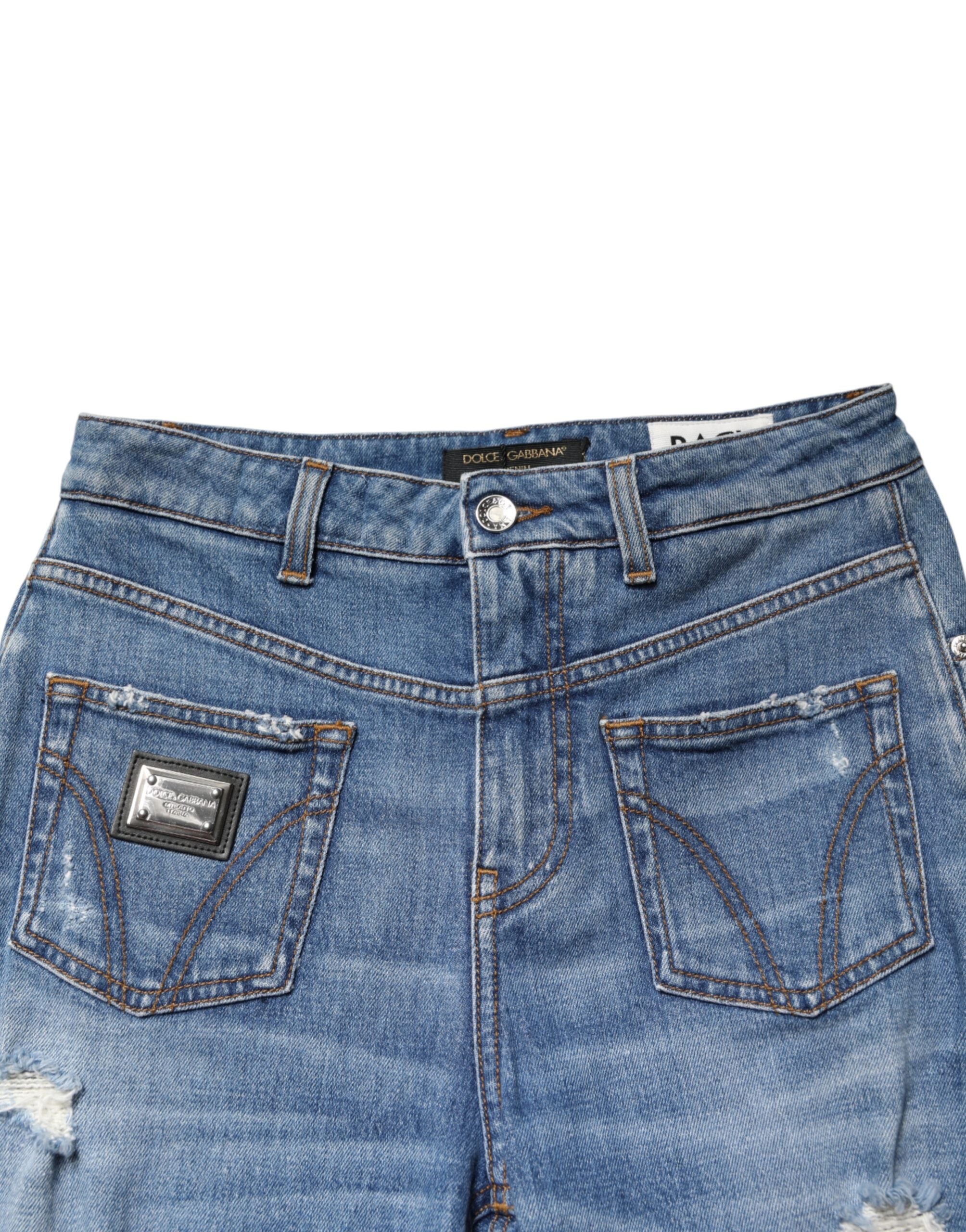 Dolce & Gabbana Blue Distressed Washed Cotton Denim Jeans Dolce & Gabbana