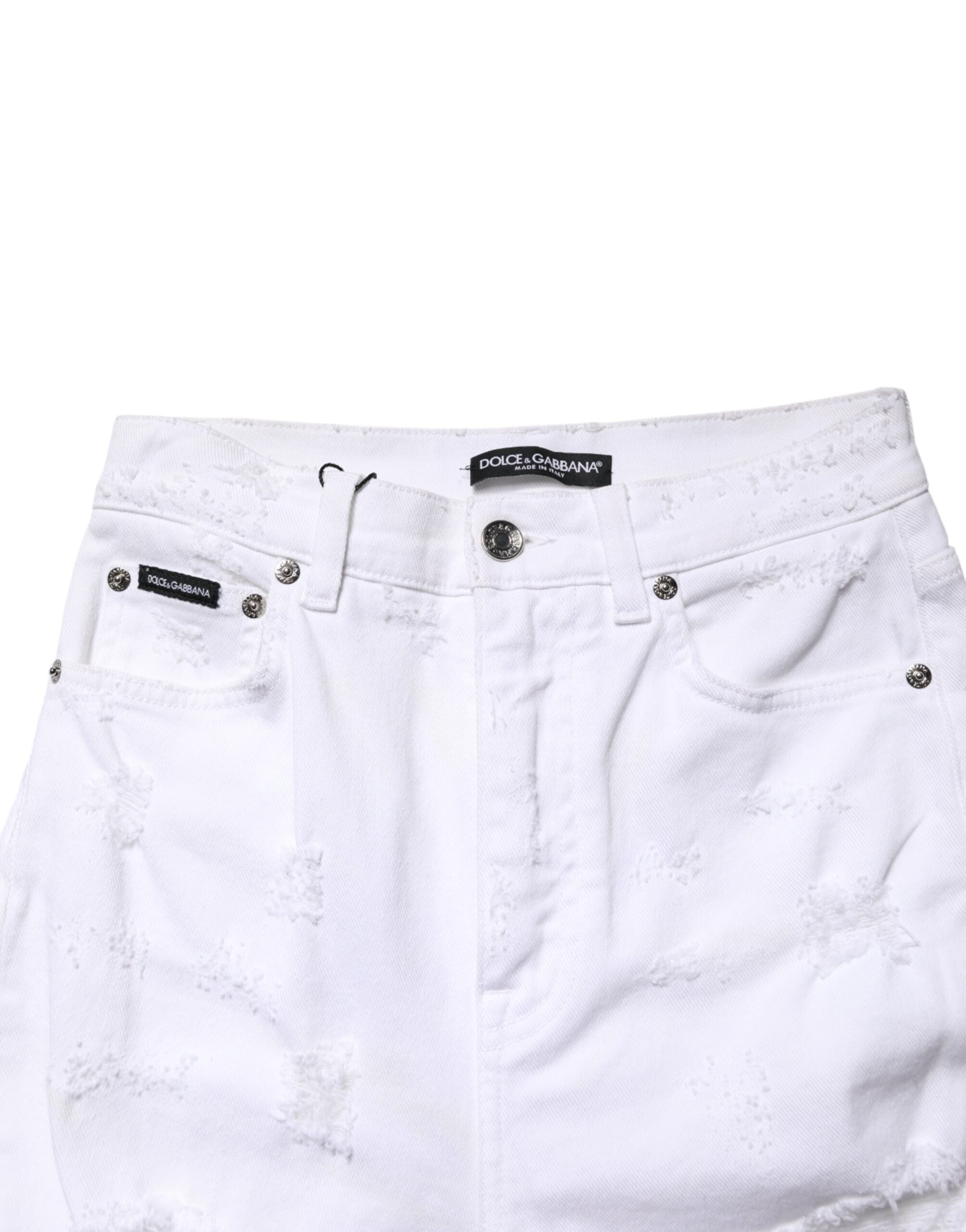 Dolce & Gabbana White Distressed High Waist Denim Jeans Dolce & Gabbana