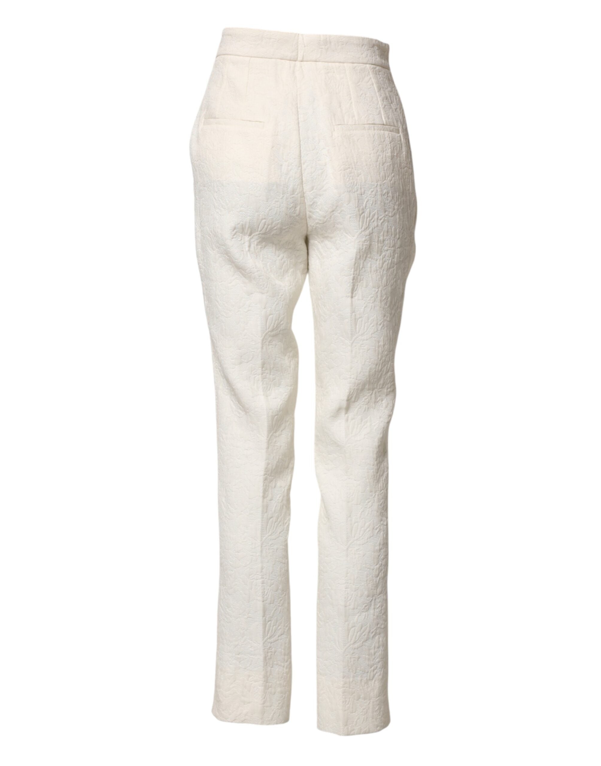 Dolce & Gabbana White Cotton Floral Brocade Dress Pants Dolce & Gabbana