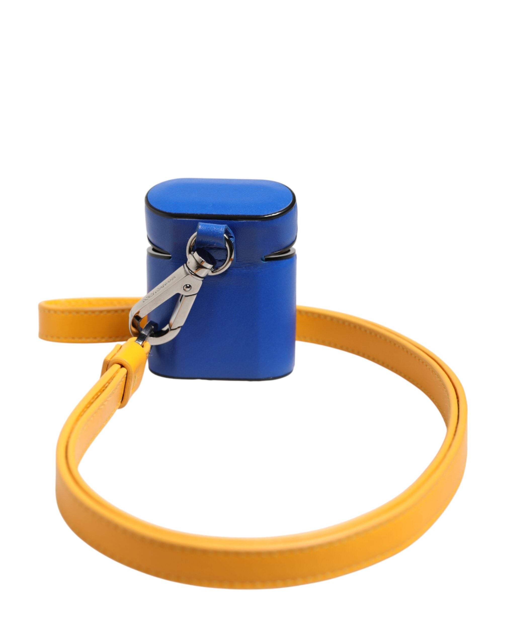 Dolce & Gabbana Blue Yellow Calfskin Leather Logo Strap Men Airpods Case Dolce & Gabbana