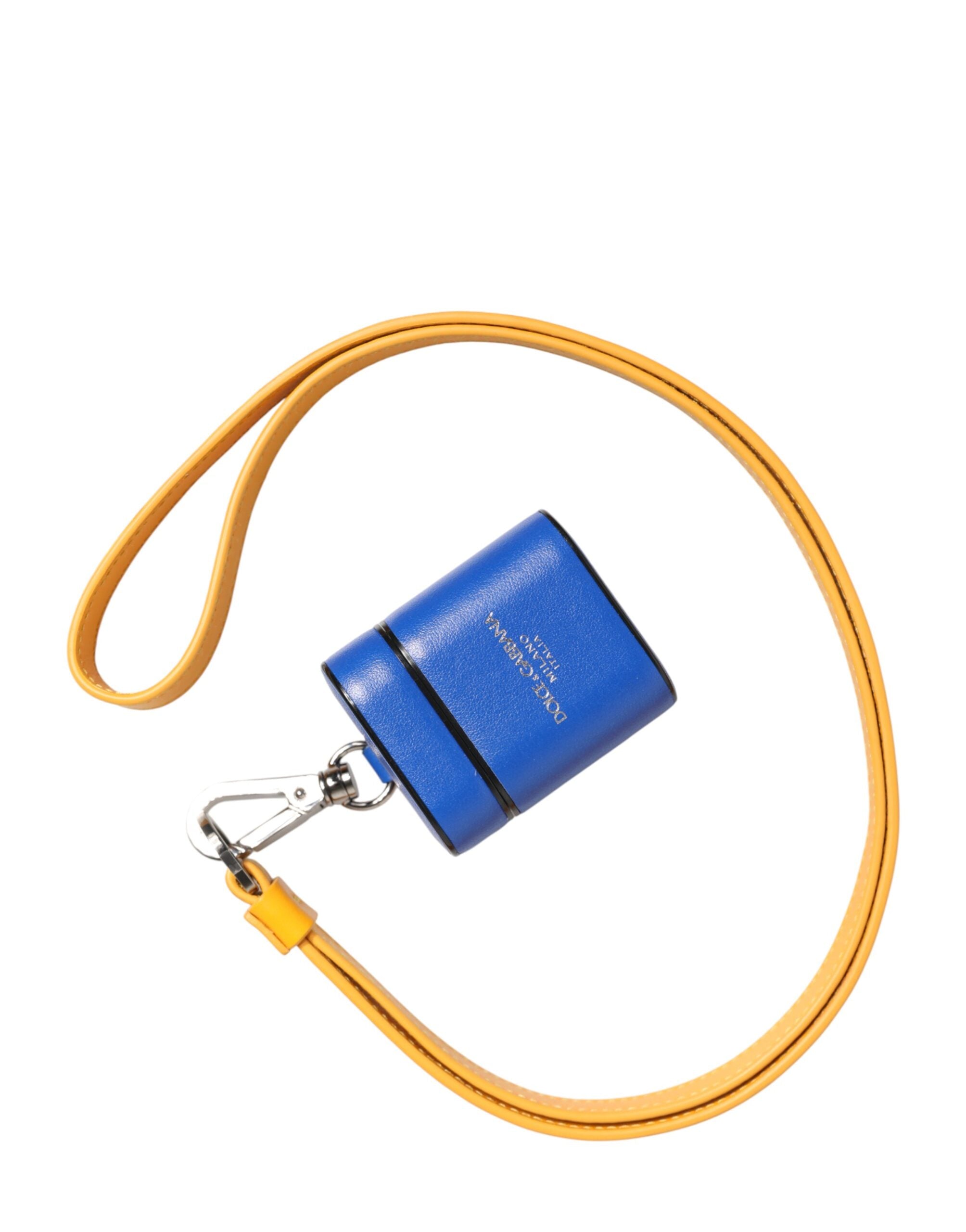 Dolce & Gabbana Blue Yellow Calfskin Leather Logo Strap Men Airpods Case Dolce & Gabbana